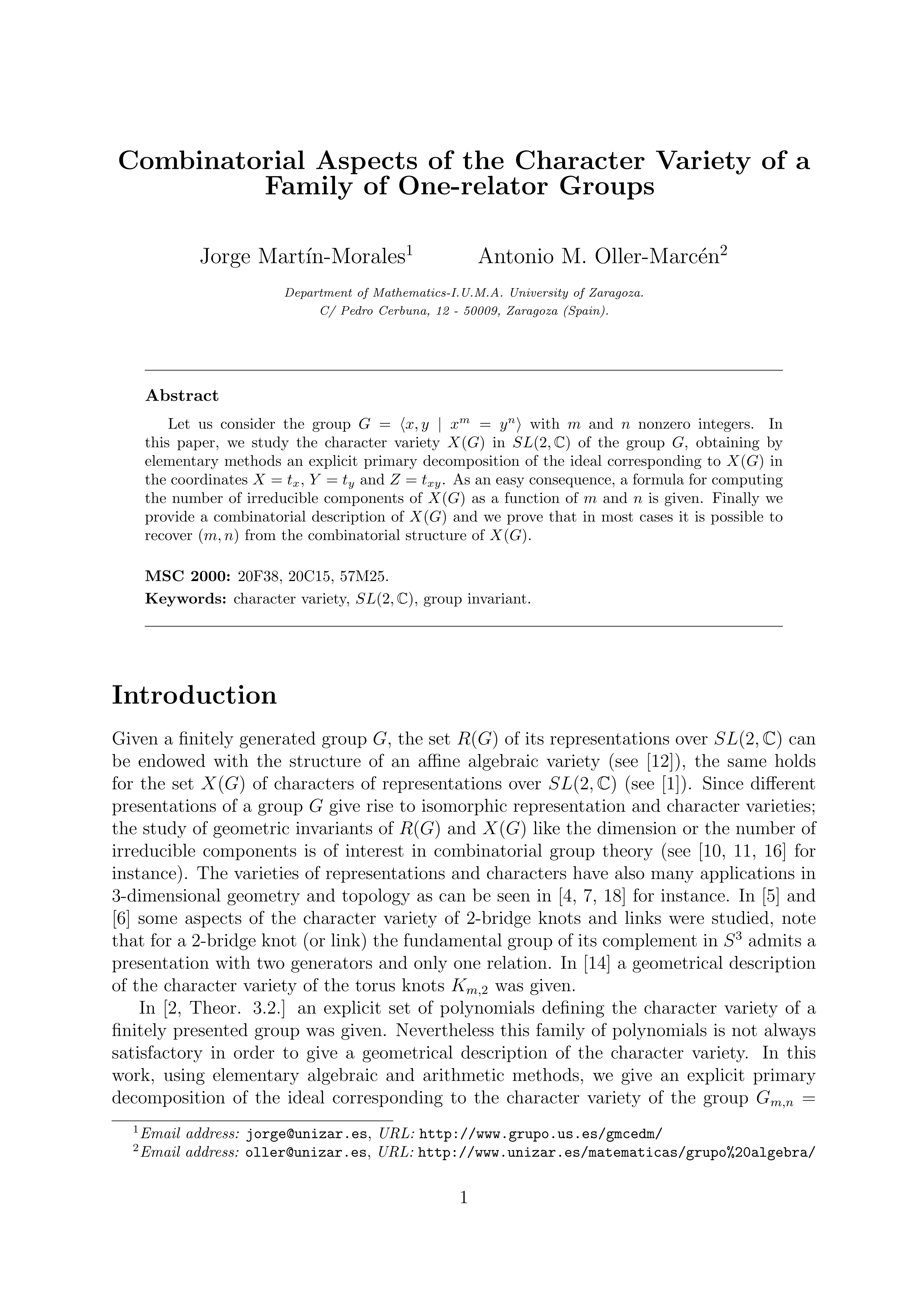 Combinatorial Aspects of the Character Variety of a Family of One-Relator Groups