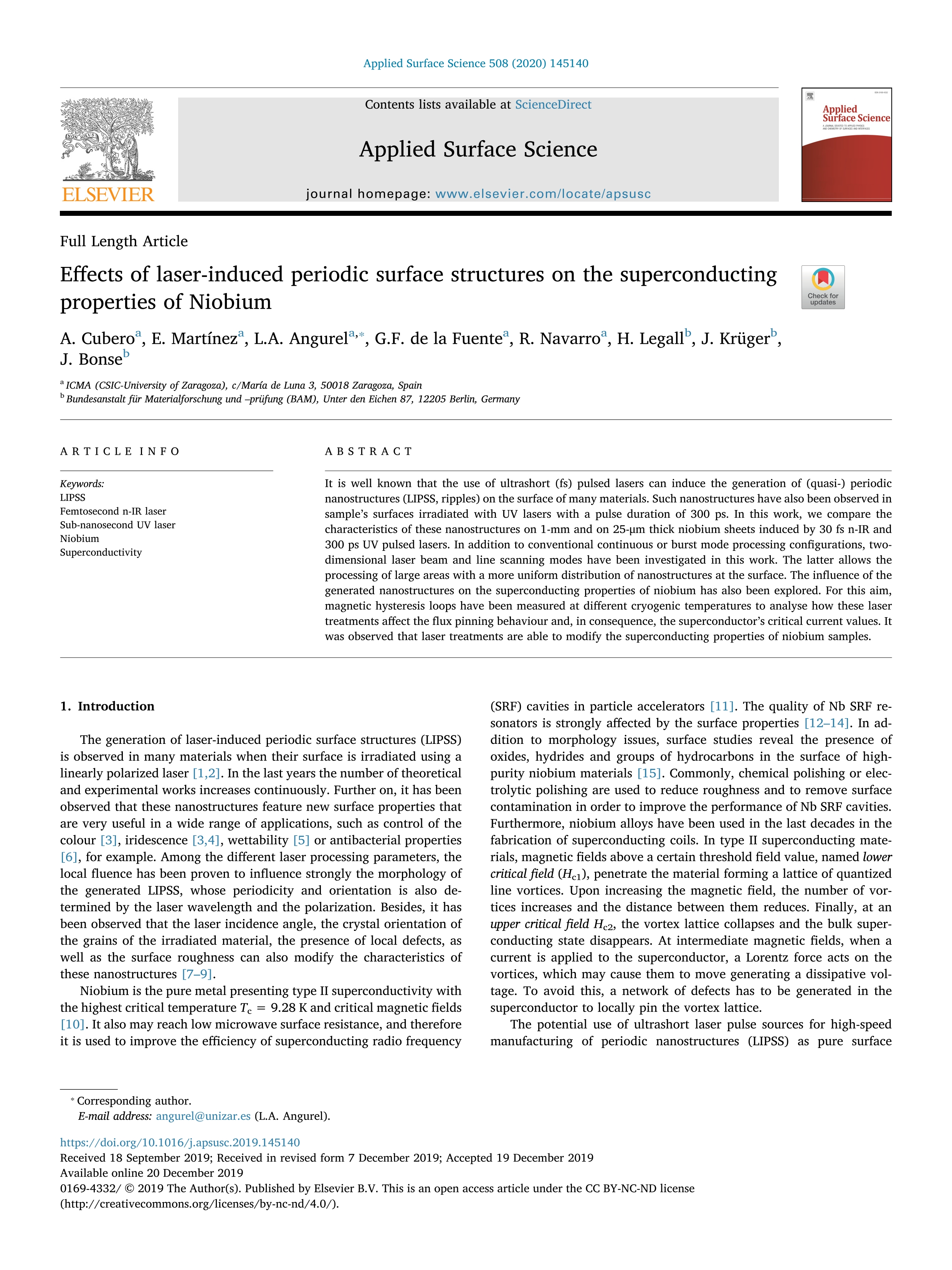 Effects of laser-induced periodic surface structures on the superconducting properties of Niobium