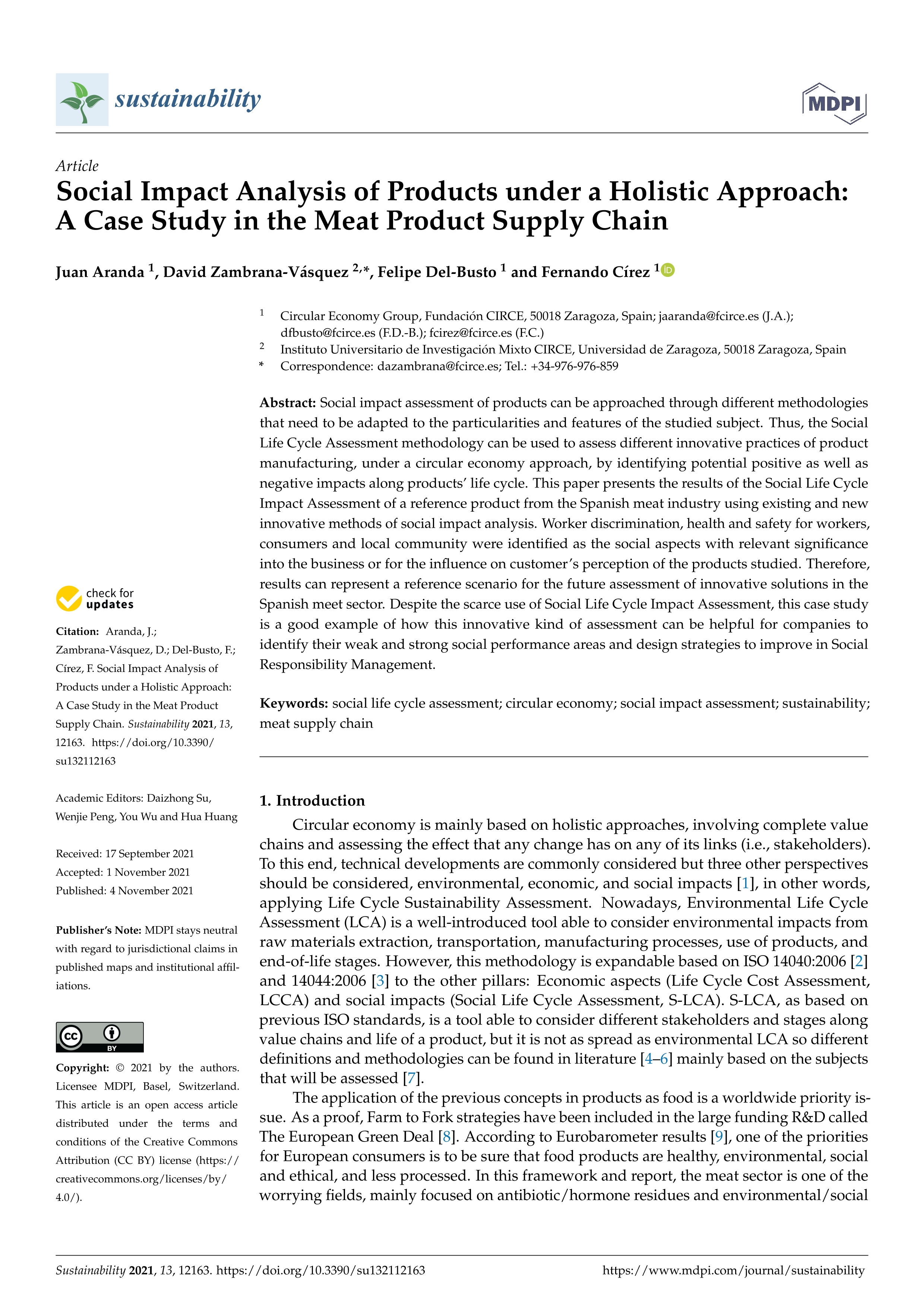 Social impact analysis of products under a holistic approach: A case study in the meat product supply chain