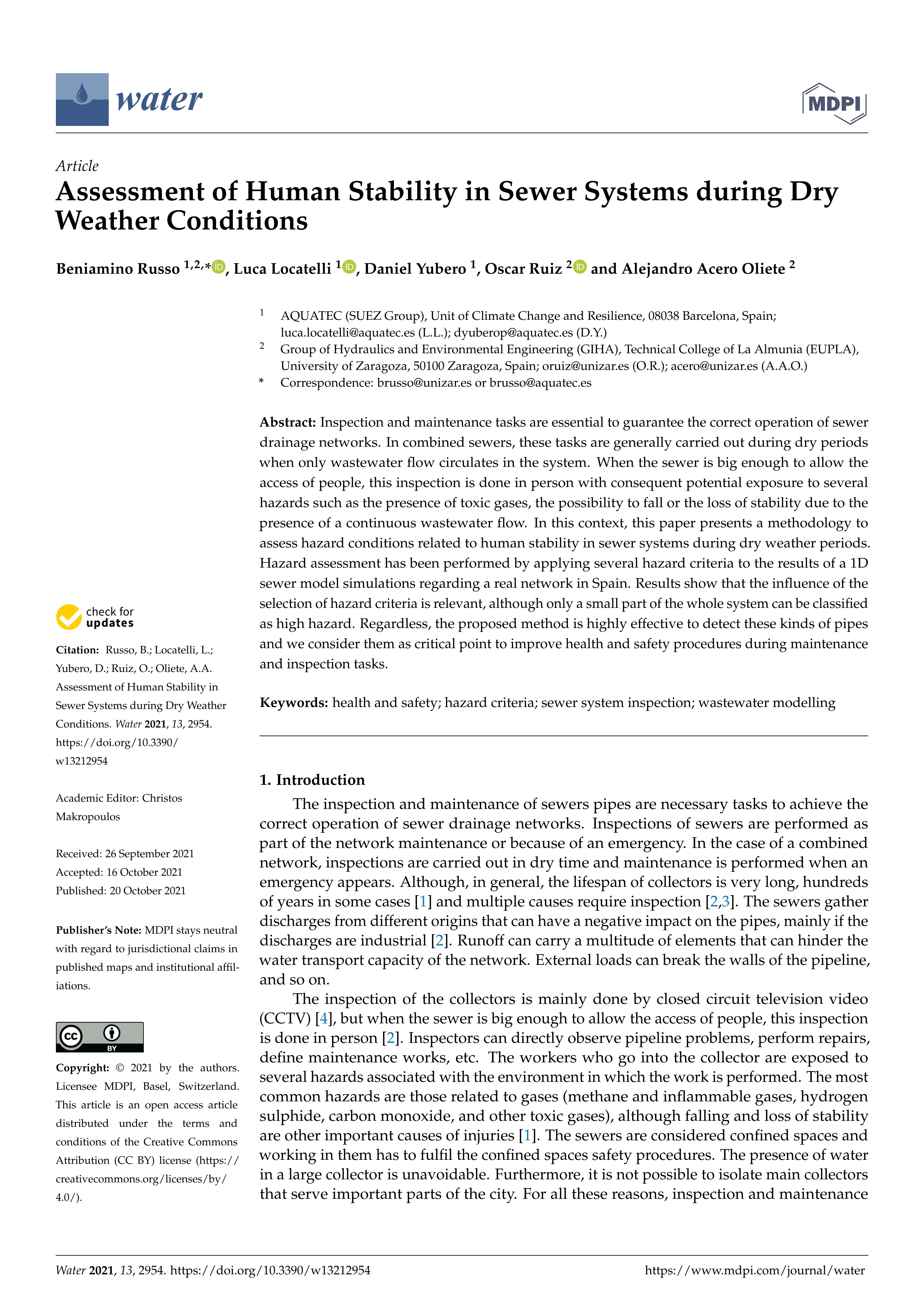 Assessment of human stability in sewer systems during dry weather conditions