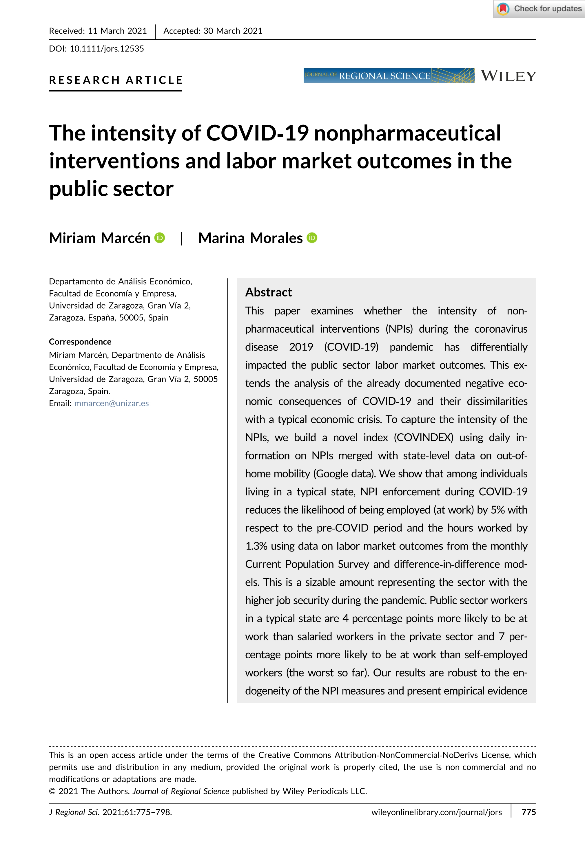 The intensity of covid-19 non-pharmaceutical Interventions and labor market outcomes in the public sector