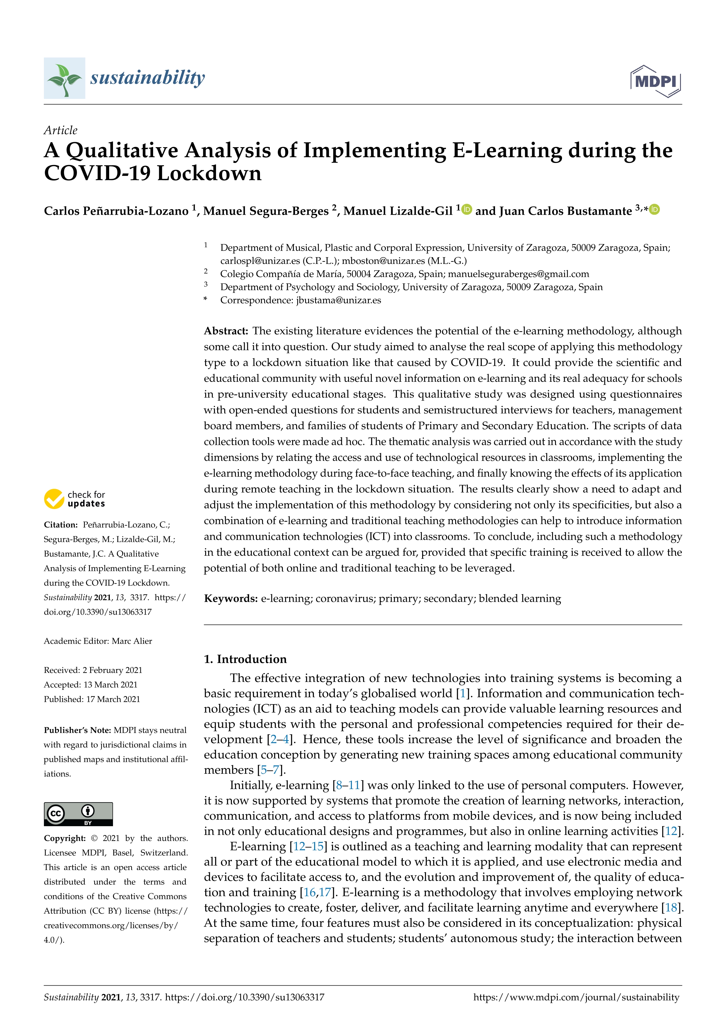 A qualitative qnalysis of implementing e-learning during the COVID-19 lockdown