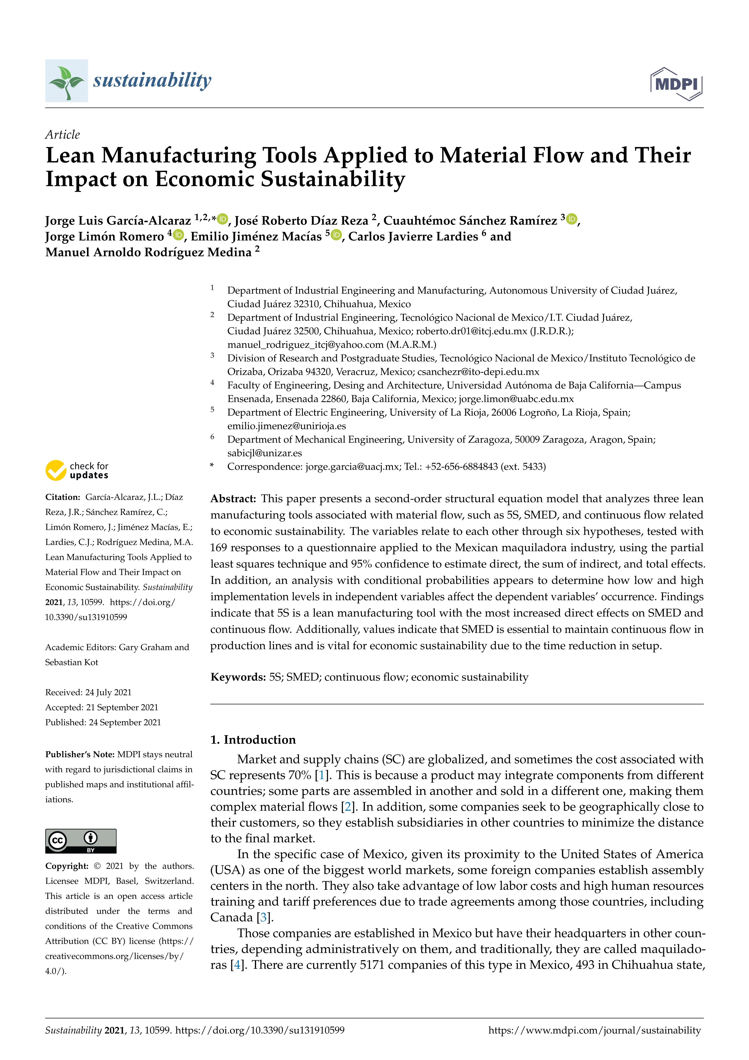 Lean manufacturing tools applied to material flow and their impact on economic sustainability