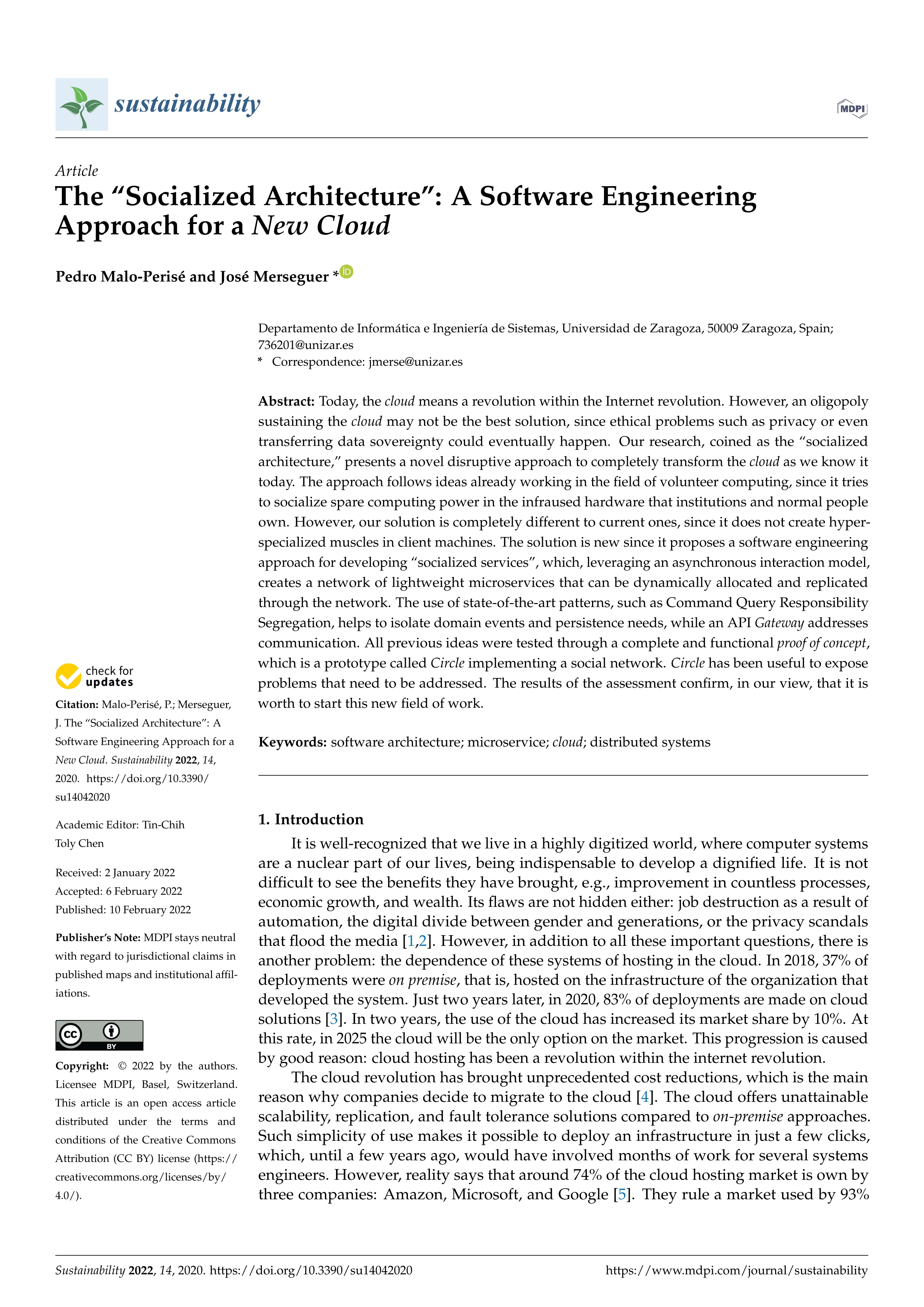 The “Socialized Architecture”: A Software Engineering Approach for a New Cloud