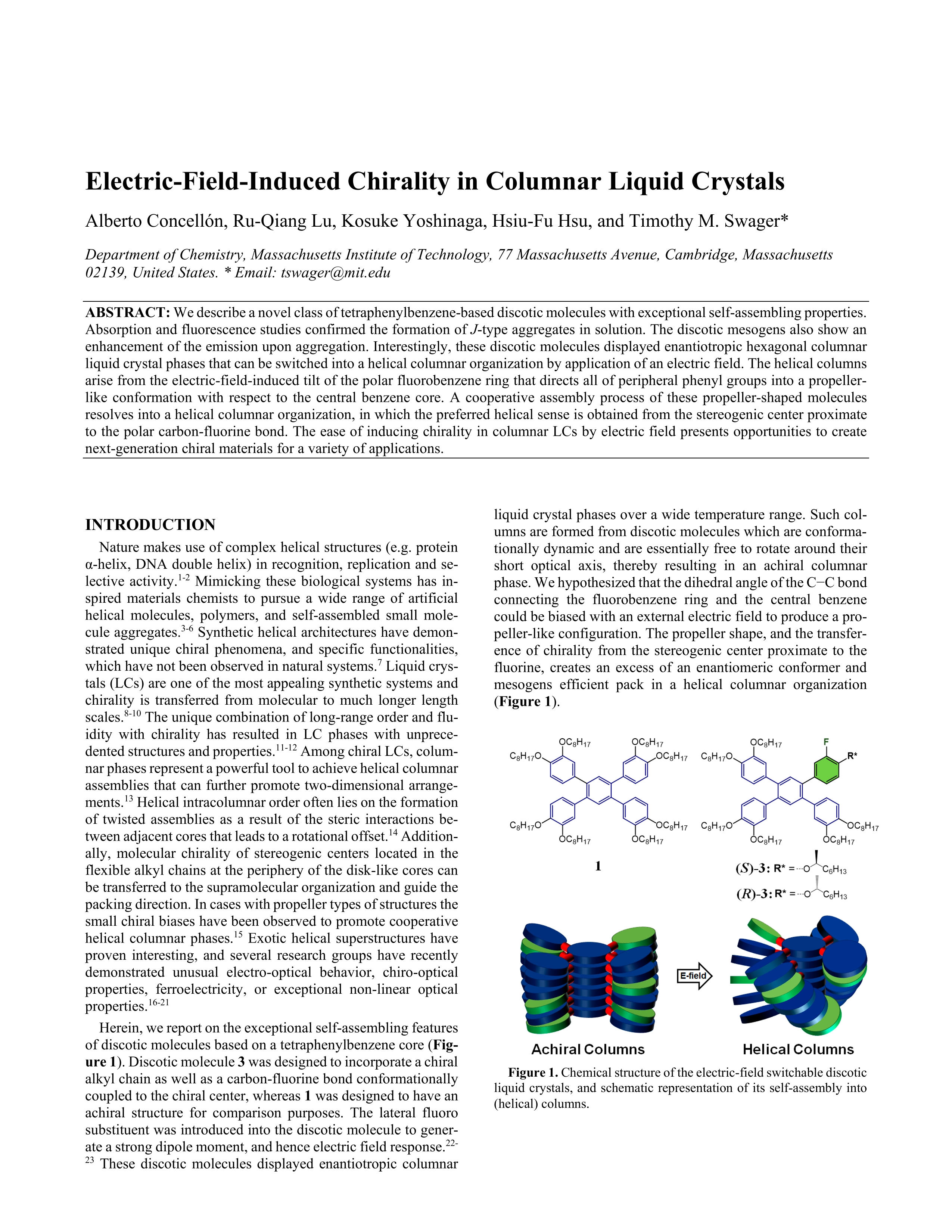 Electric-field-induced chirality in columnar liquid crystals