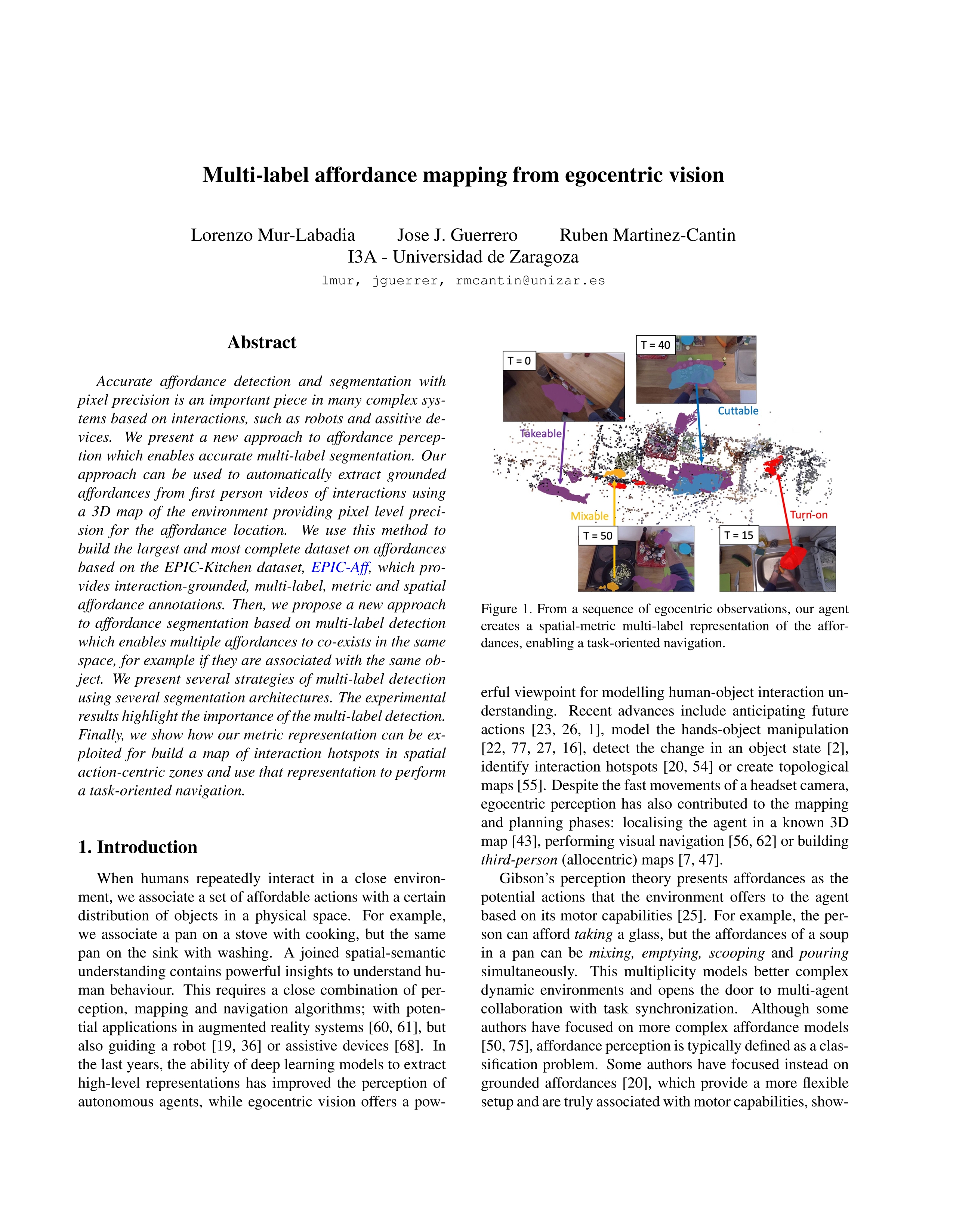 Multi-label affordance mapping from egocentric vision
