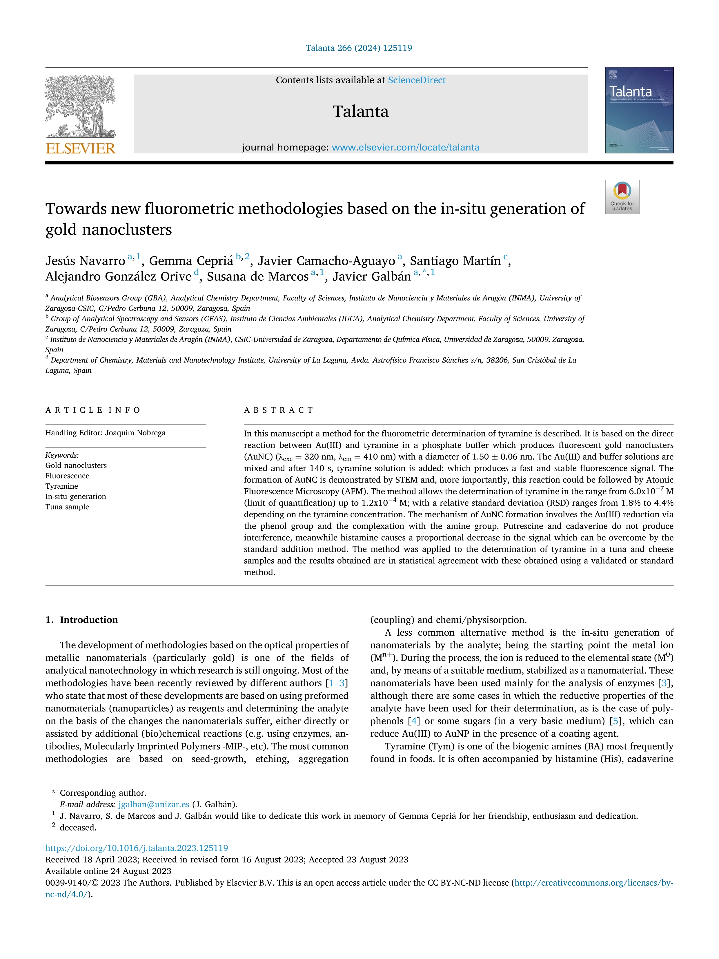 Towards new fluorometric methodologies based on the in-situ generation of gold nanoclusters