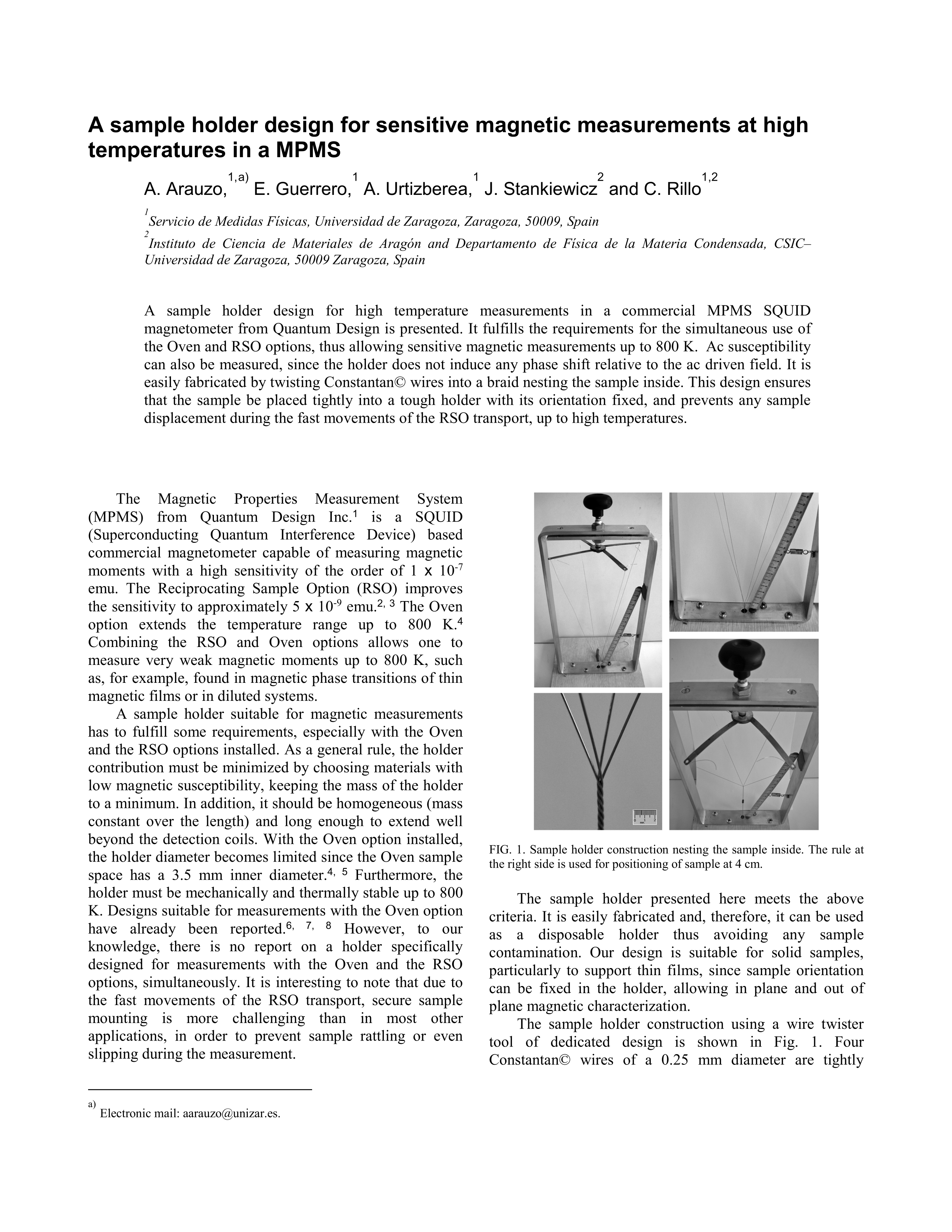 Note: A sample holder design for sensitive magnetic measurements at high temperatures in a magnetic properties measurement system
