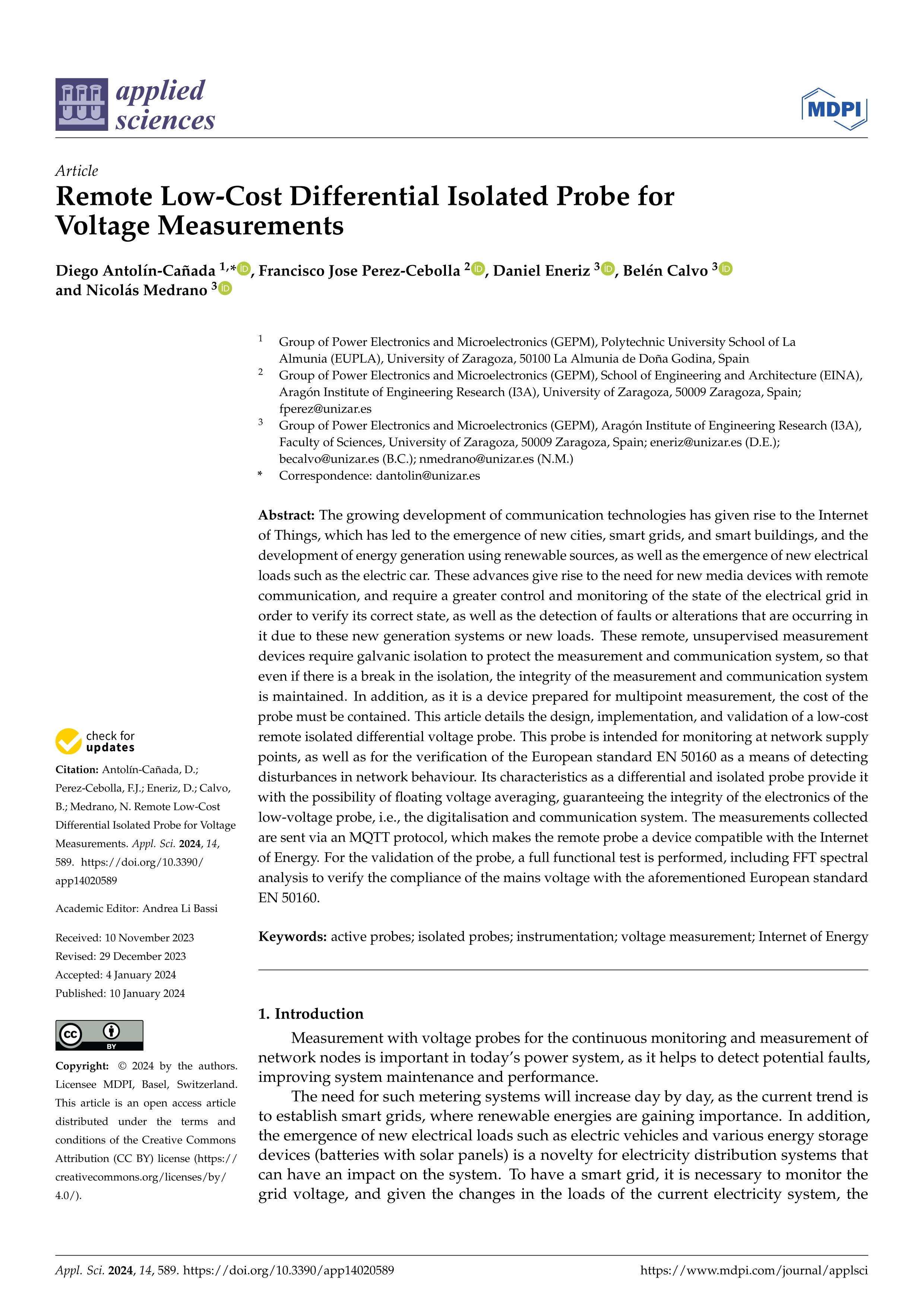 Remote low-cost differential isolated probe for voltage measurements