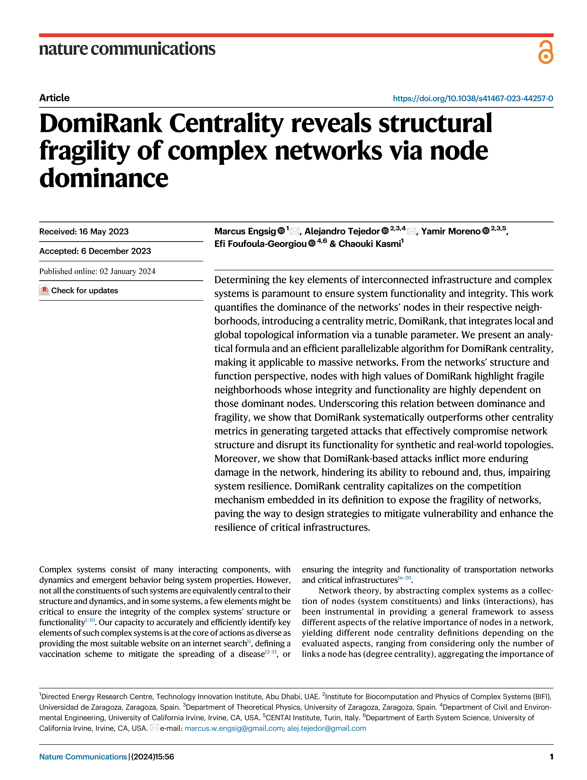 DomiRank Centrality reveals structural fragility of complex networks via node dominance