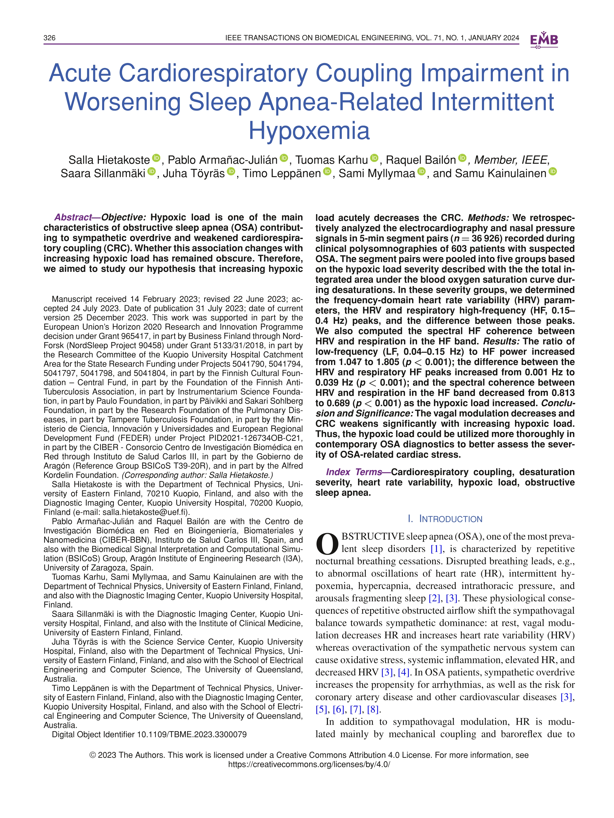 Acute Cardiorespiratory Coupling Impairment in Worsening Sleep Apnea-Related Intermittent Hypoxemia