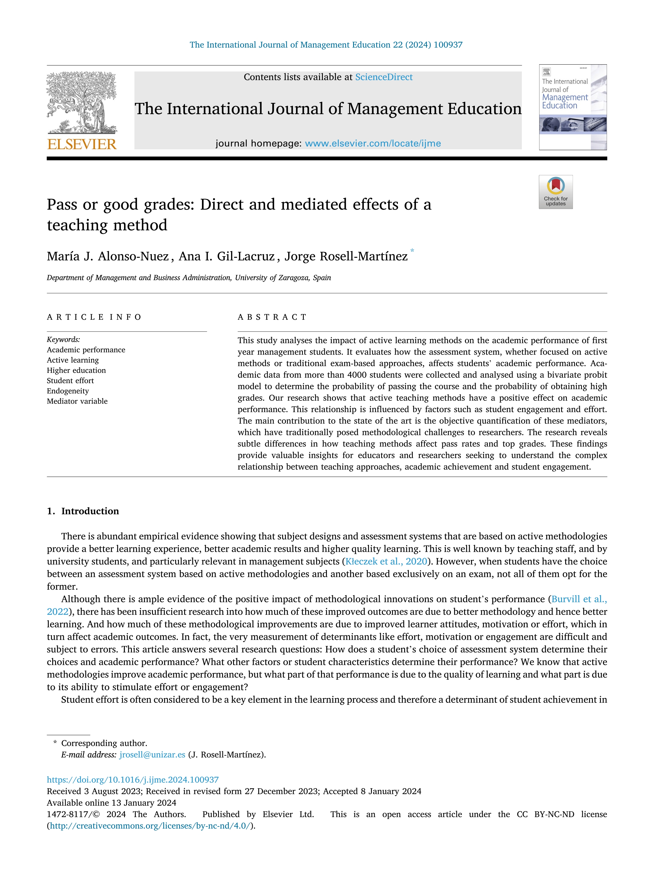 Pass or good grades: Direct and mediated effects of a teaching method