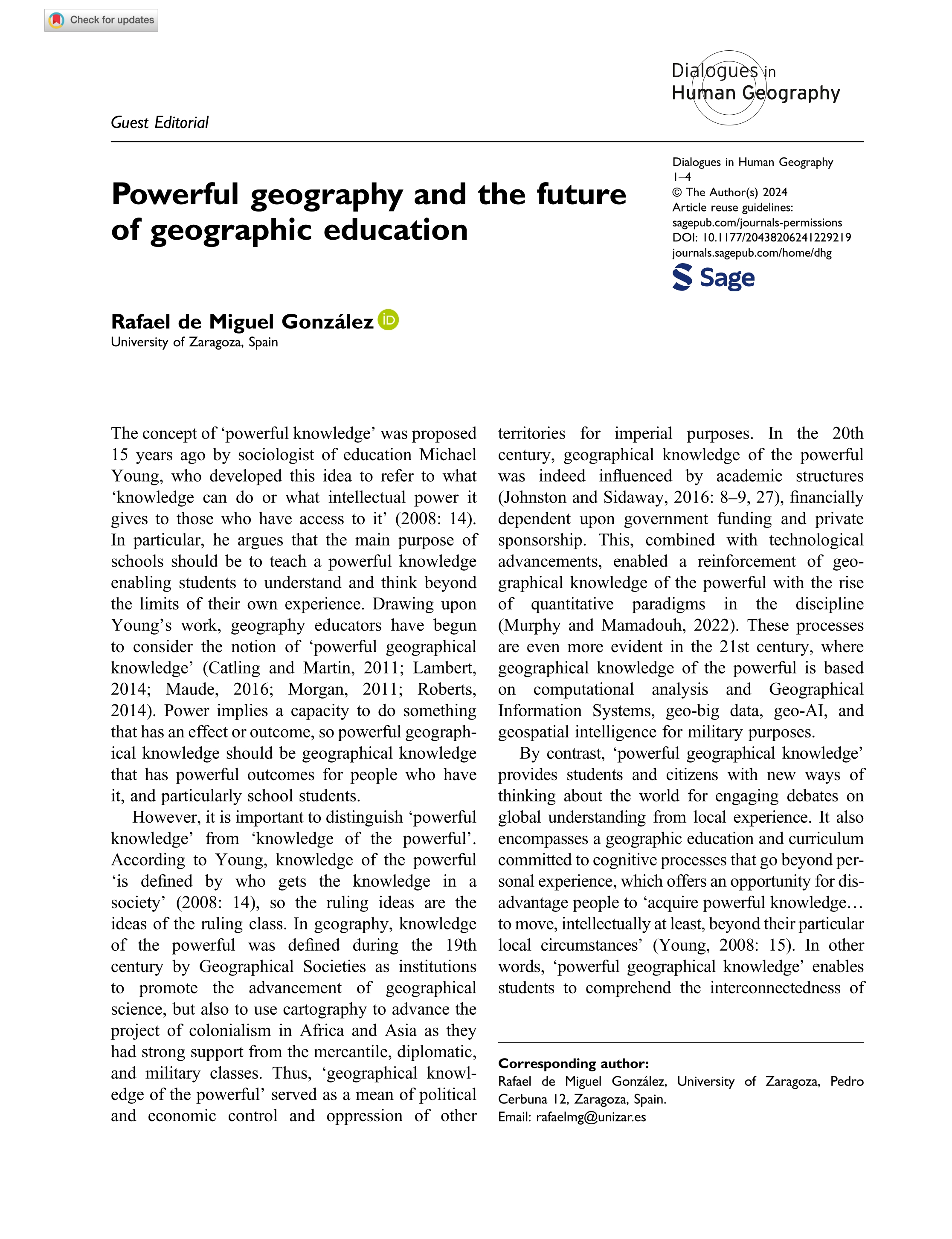 Powerful geography and the future of geographic education