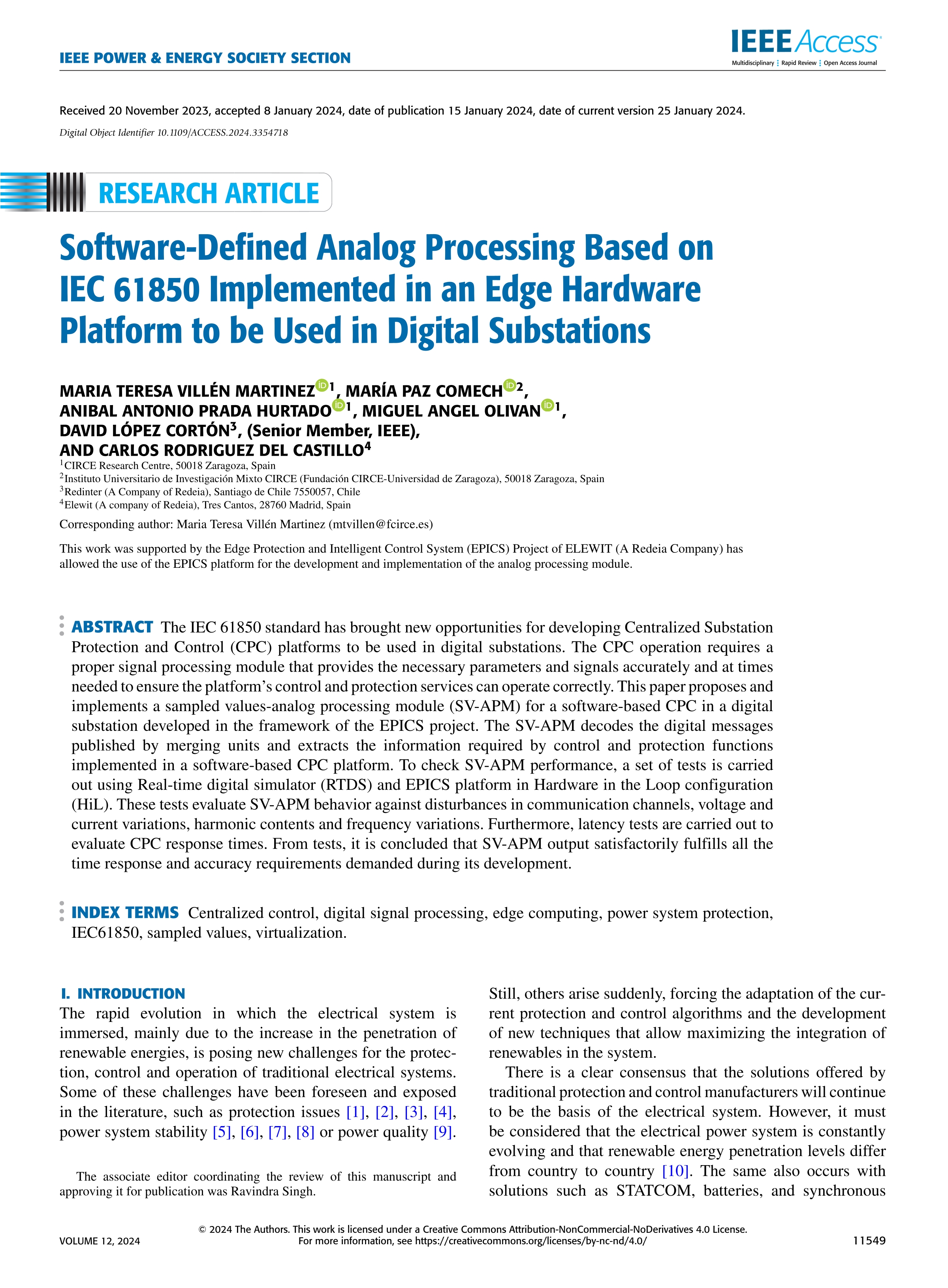 Software-Defined Analog Processing Based on IEC 61850 Implemented in an Edge Hardware Platform to be Used in Digital Substations