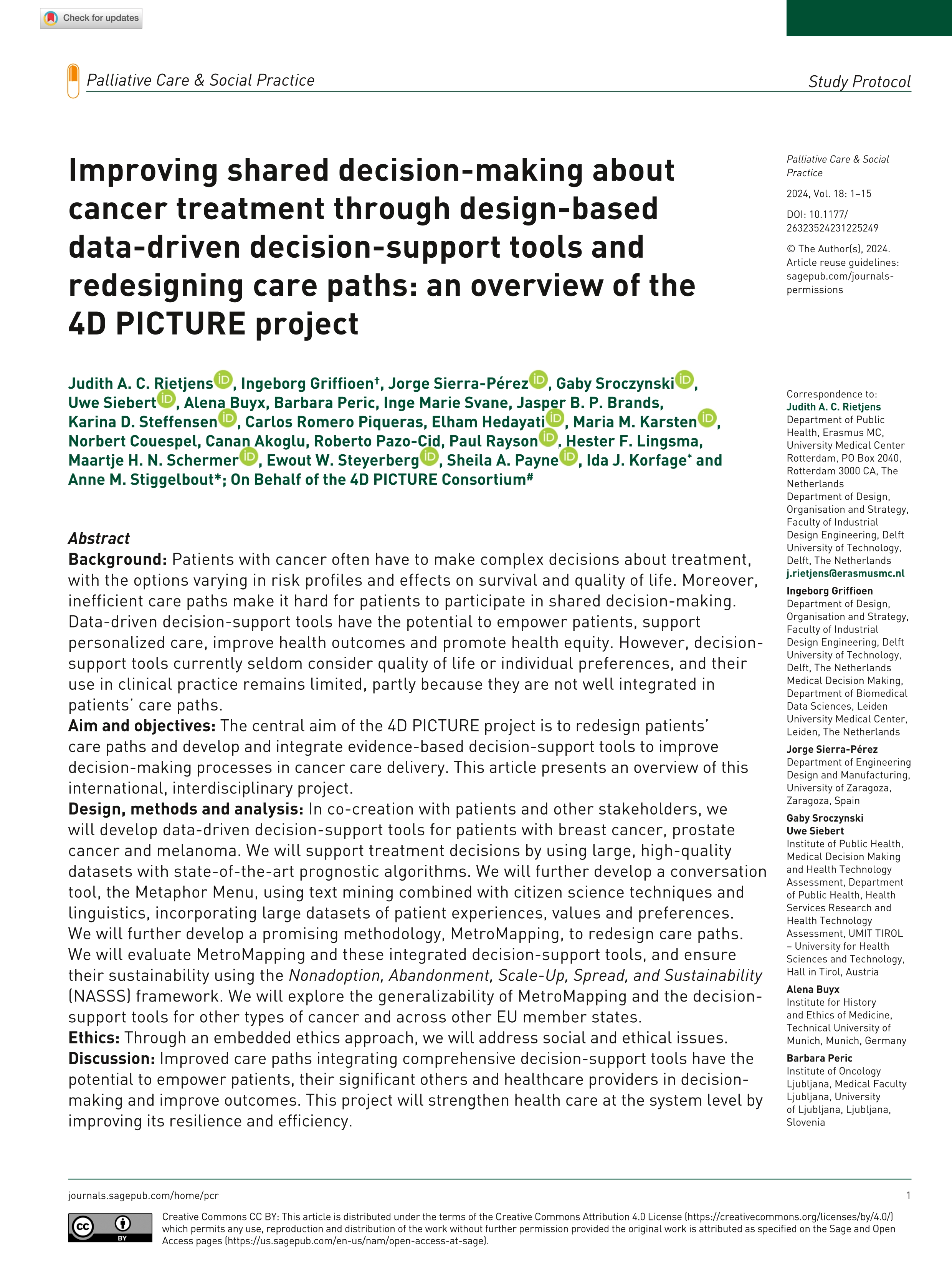 Improving shared decision-making about cancer treatment through design-based data-driven decision-support tools and redesigning care paths: an overview of the 4D PICTURE project