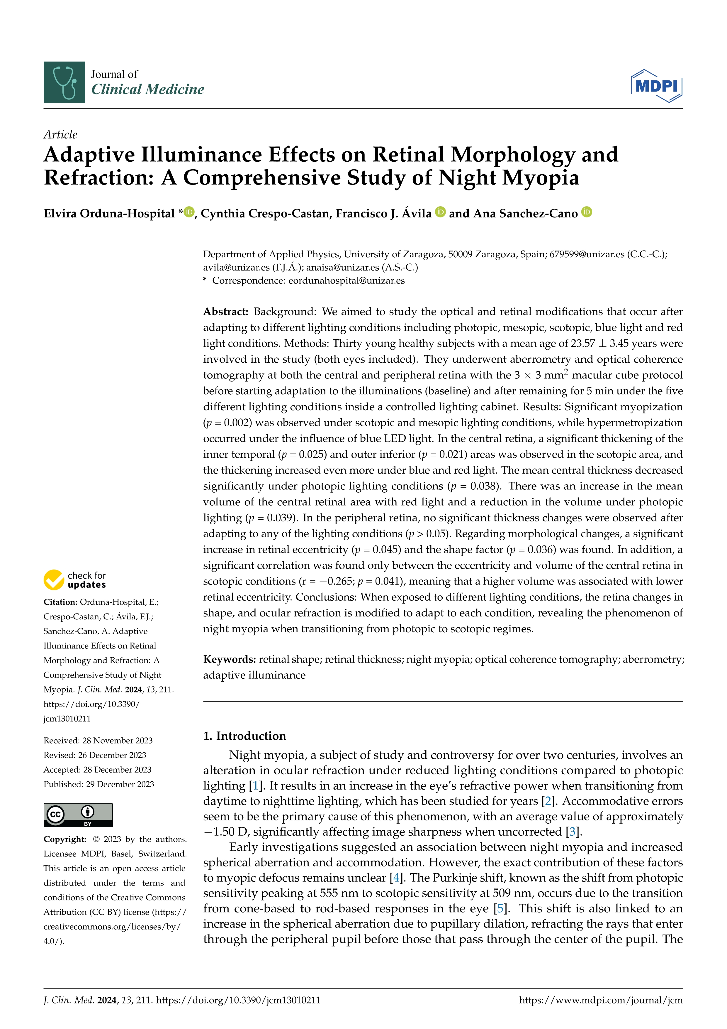 Adaptive Illuminance Effects on Retinal Morphology and Refraction: A Comprehensive Study of Night Myopia