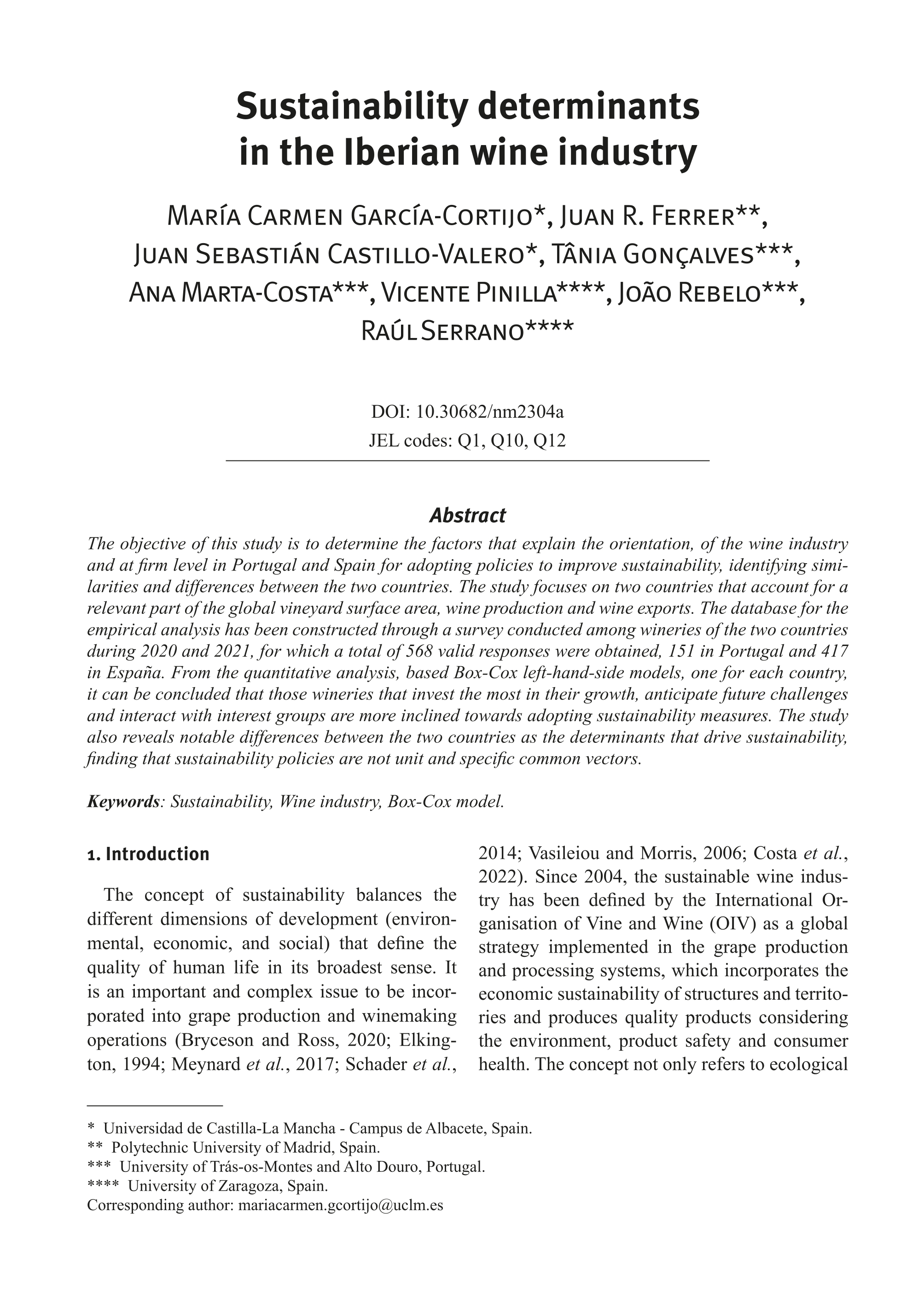 Sustainability determinants in the Iberian wine industry