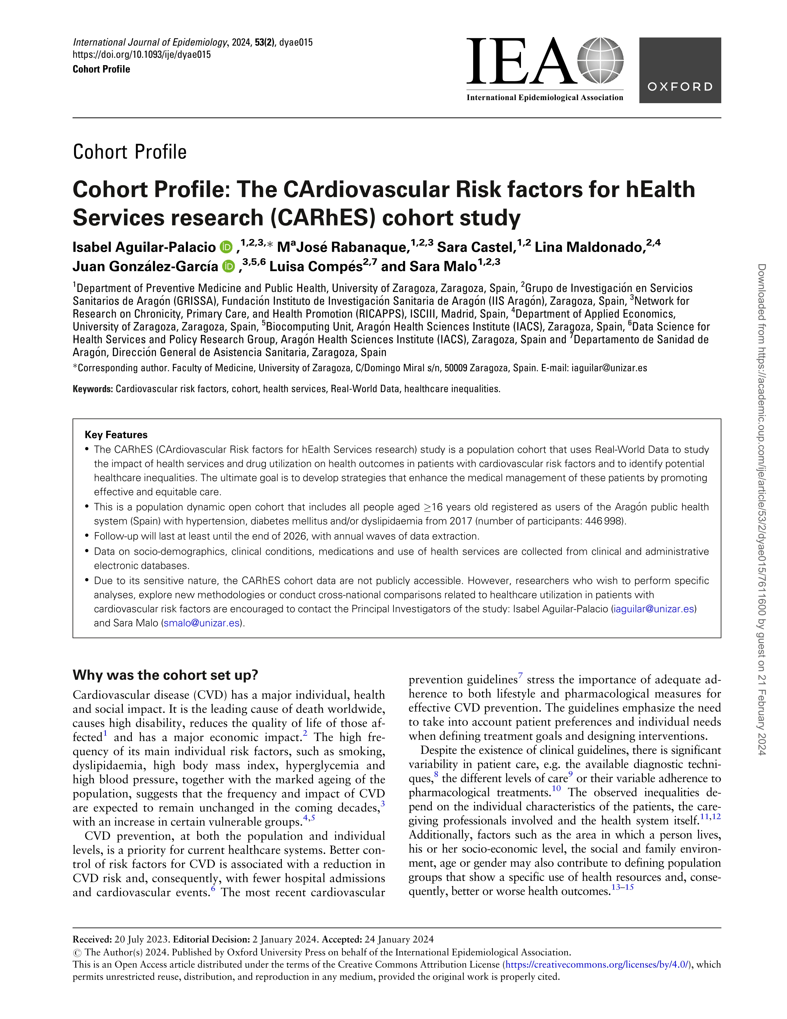 Cohort Profile: The CArdiovascular Risk factors for hEalth Services research (CARhES) cohort study