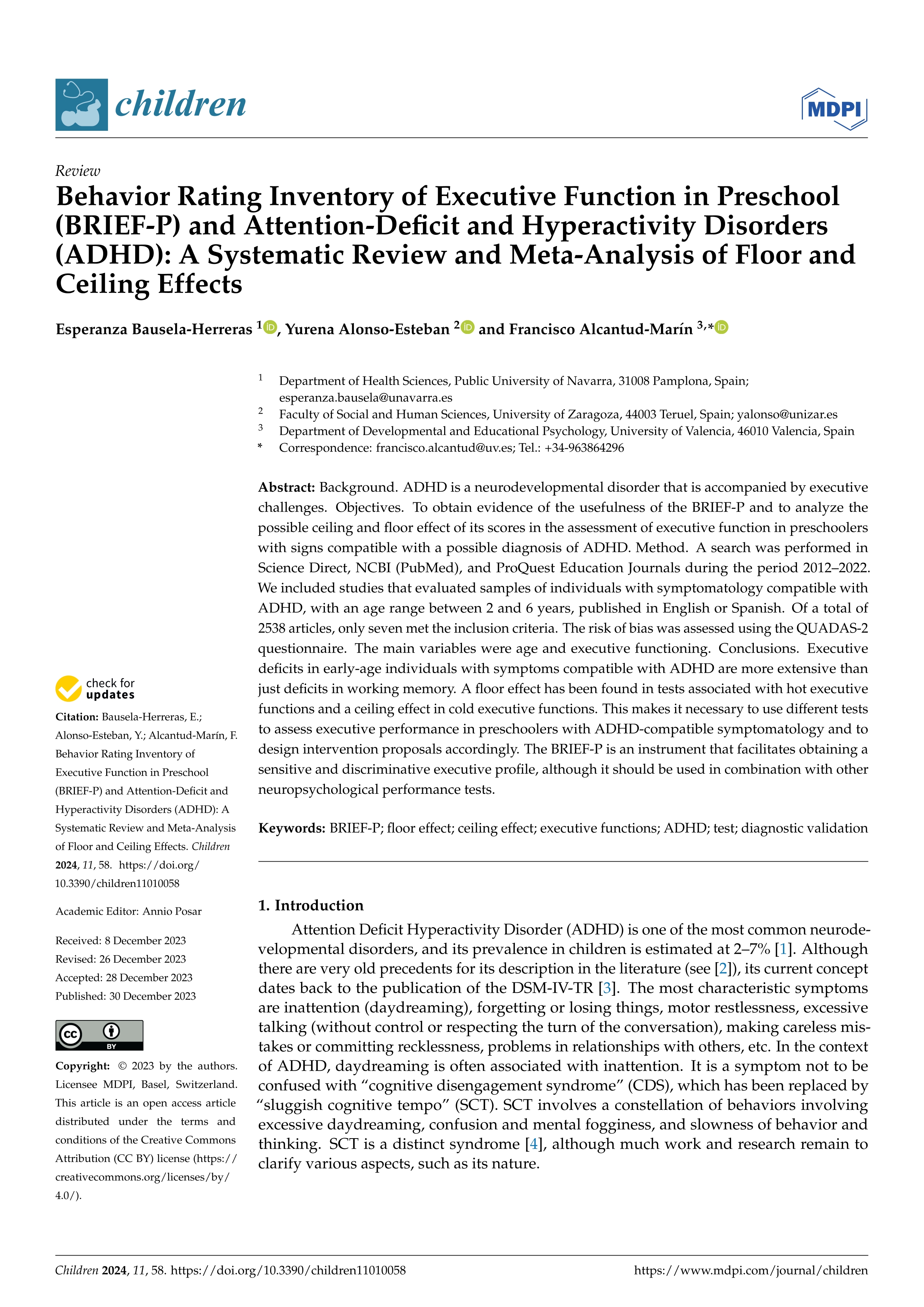 Behavior rating inventory of executive function in preschool (BRIEF-P) and attention-deficit and hyperactivity disorders (ADHD): a systematic review and meta-analysis of floor and ceiling effects