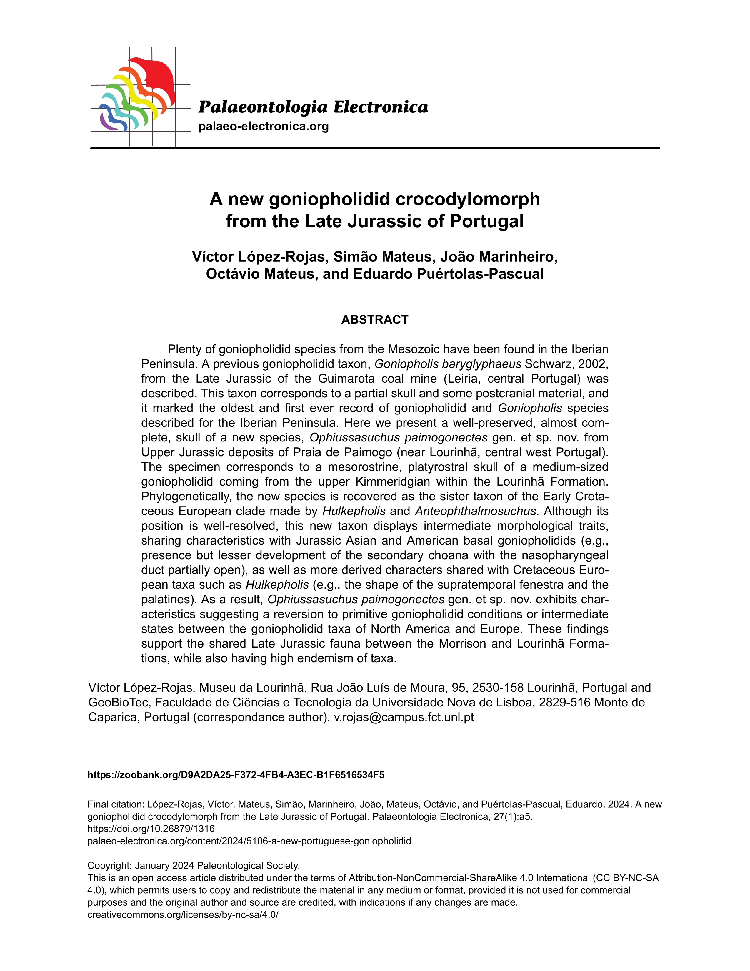 A new goniopholidid crocodylomorph from the Late Jurassic of Portugal
