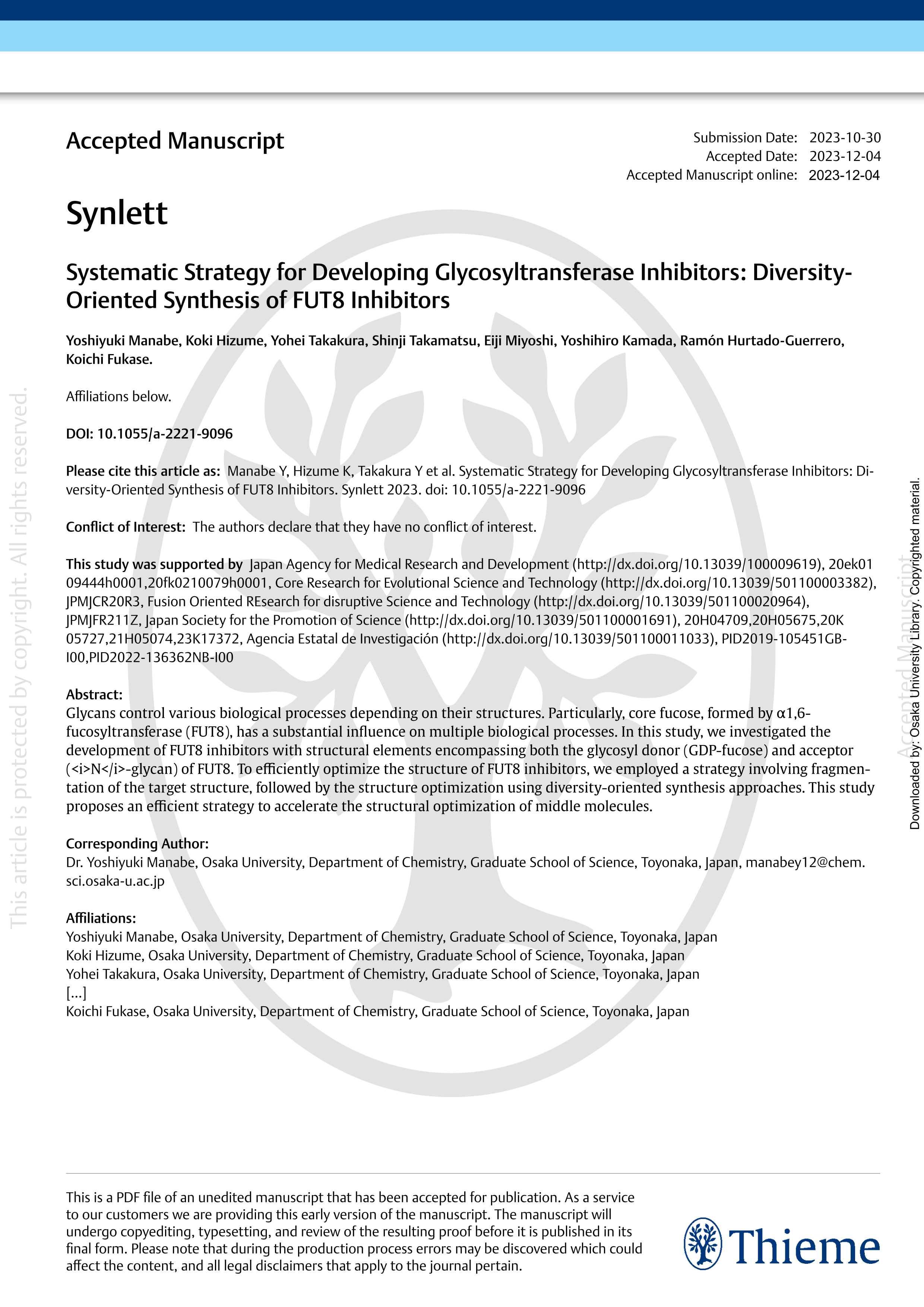Systematic strategy for the development of glycosyltransferase inhibitors: diversity-oriented synthesis of FUT8 inhibitors