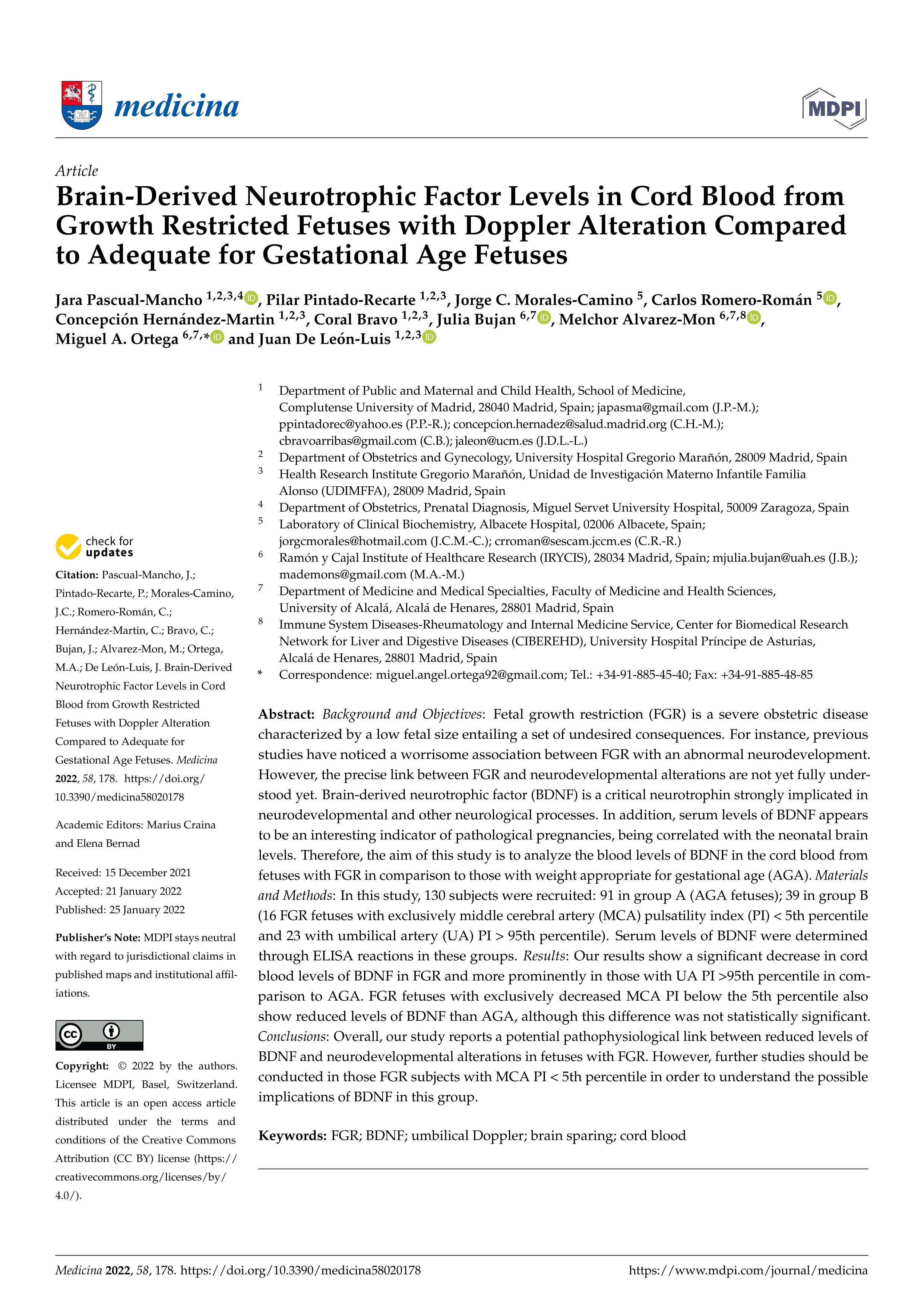 Brain-Derived Neurotrophic Factor Levels in Cord Blood from Growth Restricted Fetuses with Doppler Alteration Compared to Adequate for Gestational Age Fetuses