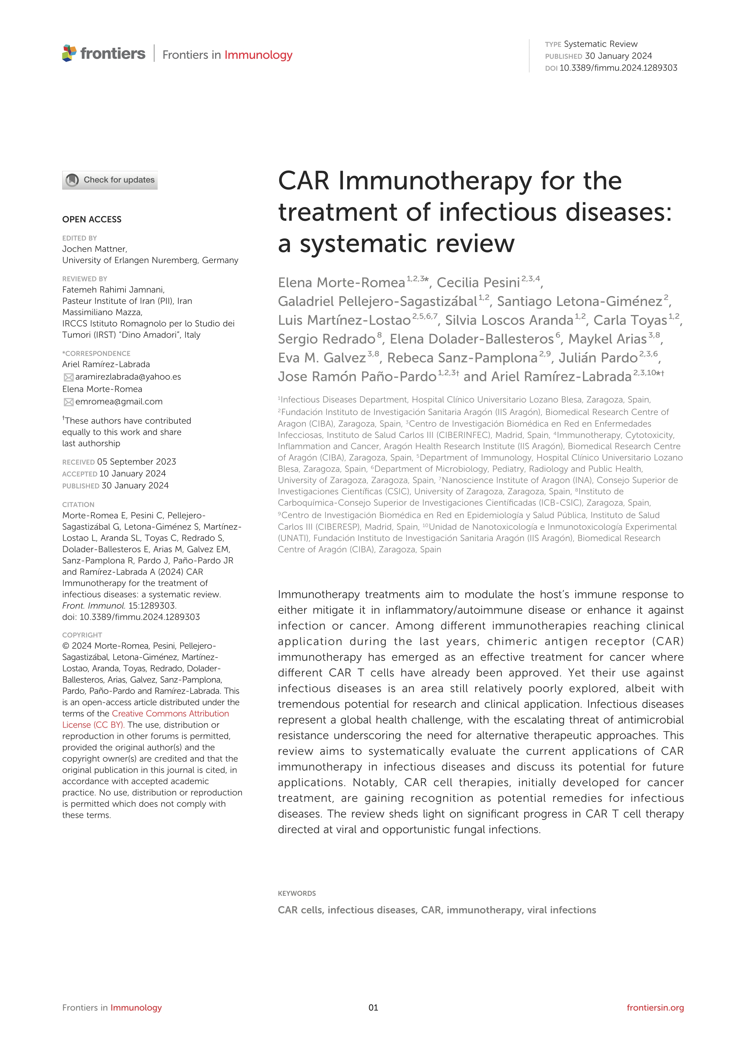CAR immunotherapy for the treatment of infectious diseases: a systematic review