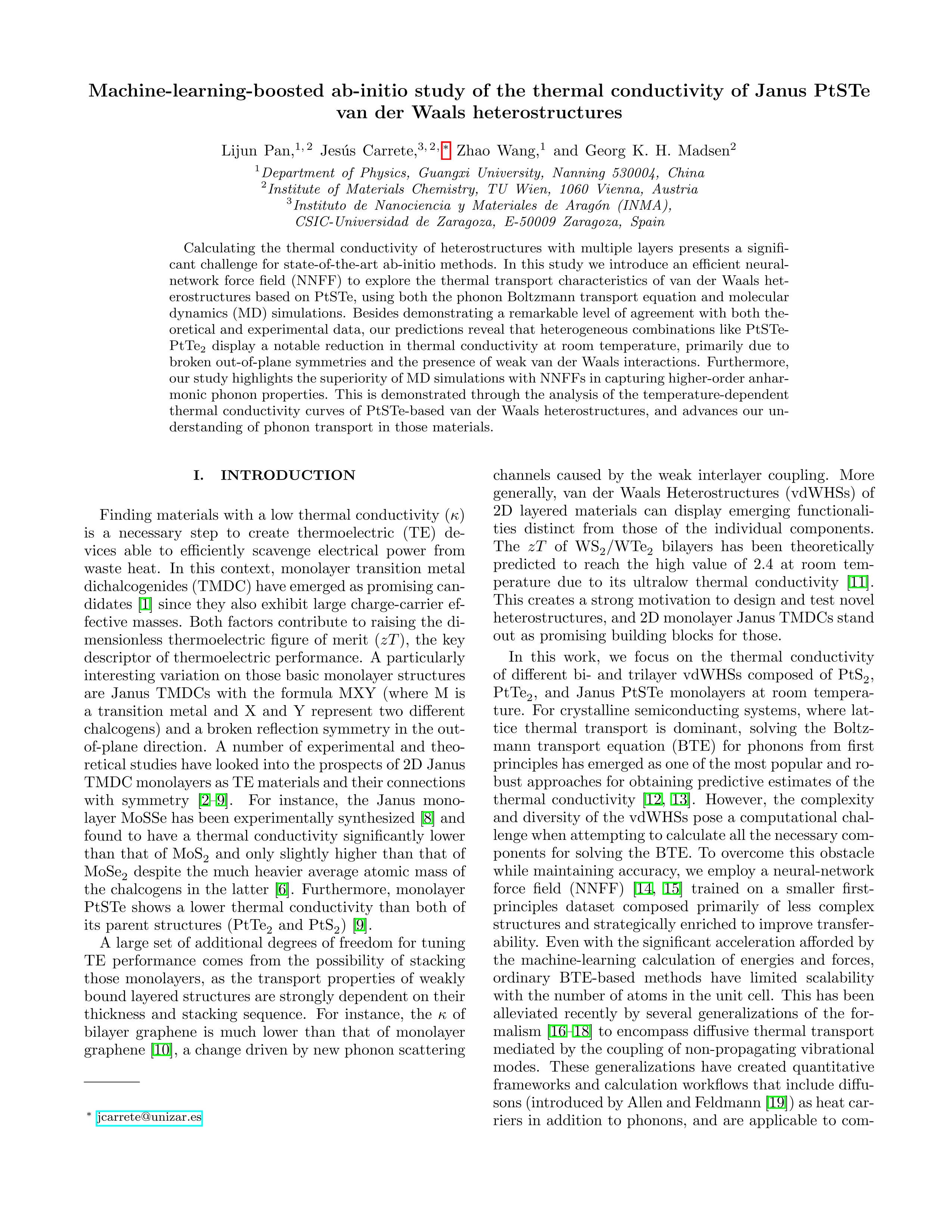 Machine learning boosted  a b   i n i t i o  study of the thermal conductivity of Janus PtSTe van der Waals heterostructures