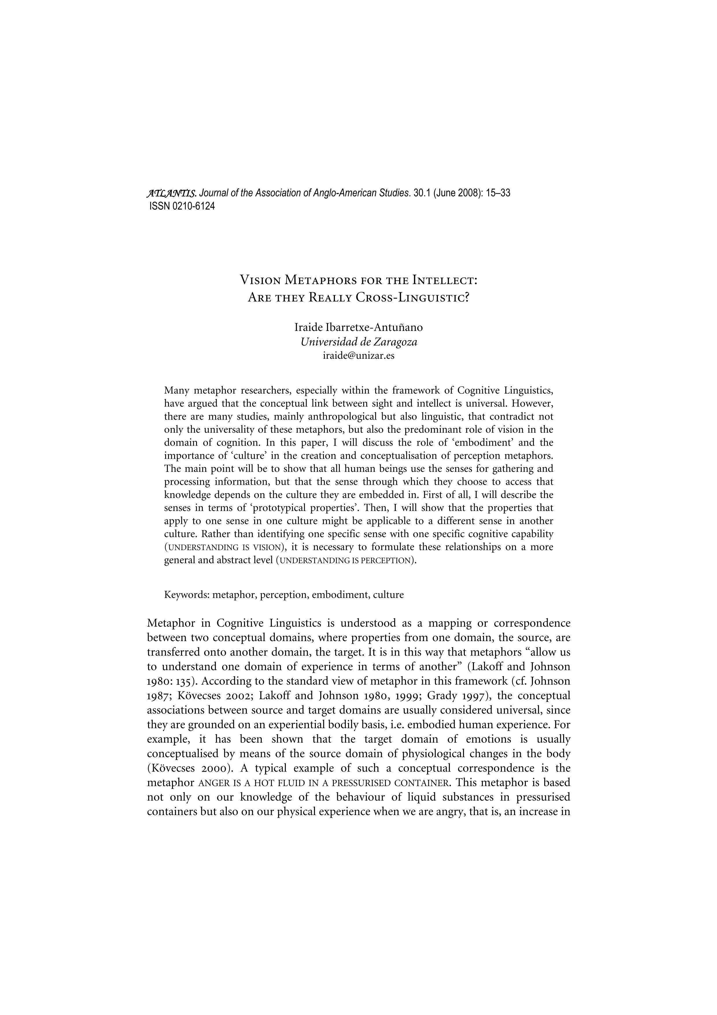 Vision Metaphors for the Intellect: Are they Really Cross-Linguistic?