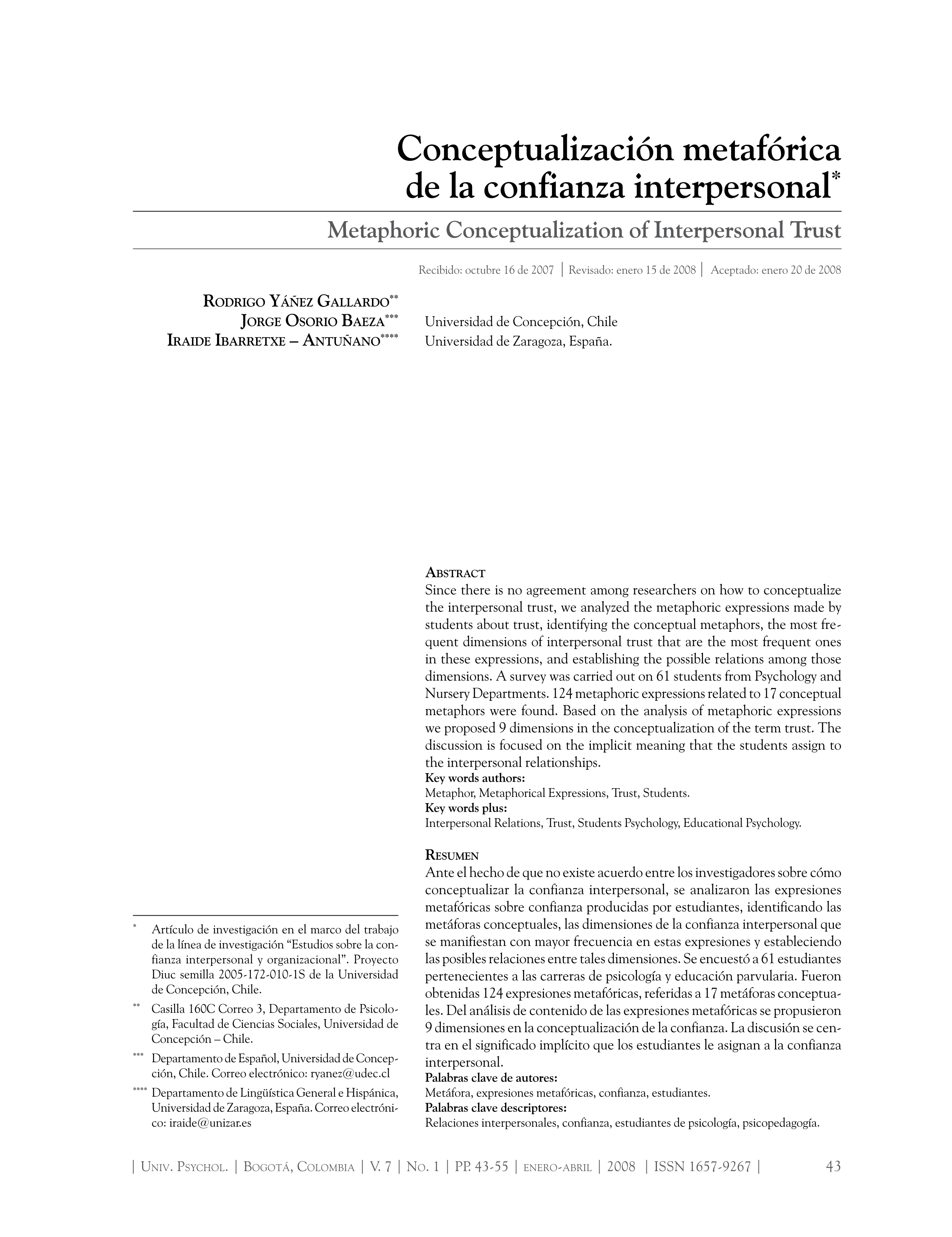 Conceptualización metafórica de la confianza interpersonal