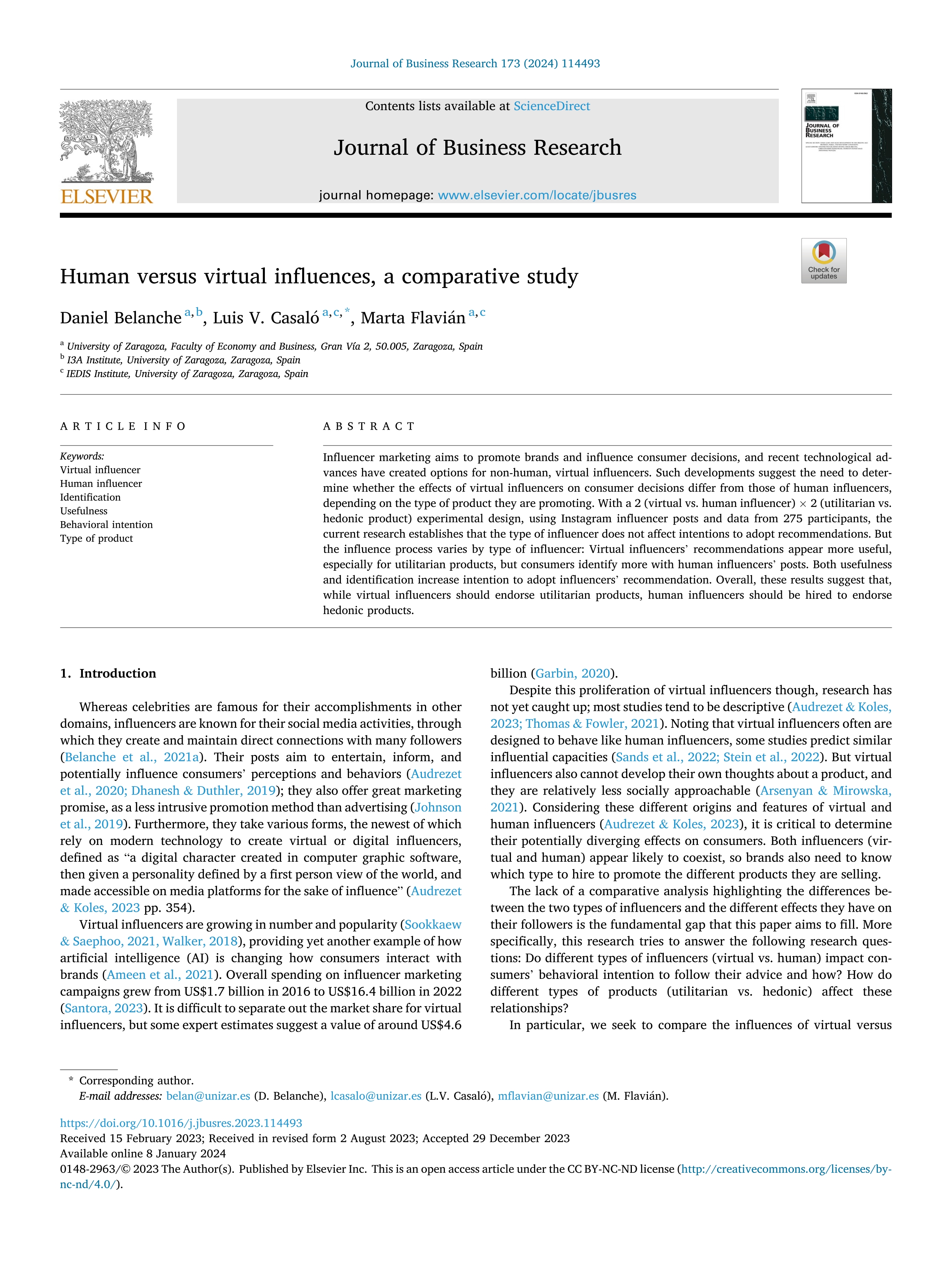 Human versus virtual influences, a comparative study