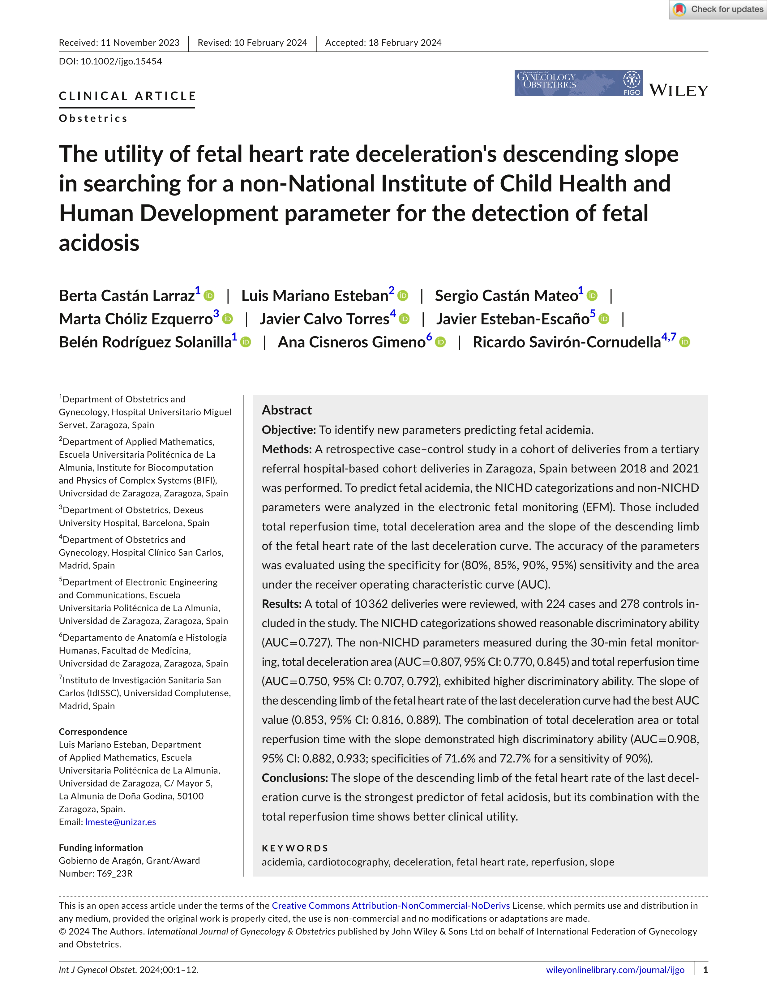 The utility of fetal heart rate deceleration's descending slope in searching for a non-National Institute of Child Health and Human Development parameter for the detection of fetal acidosis