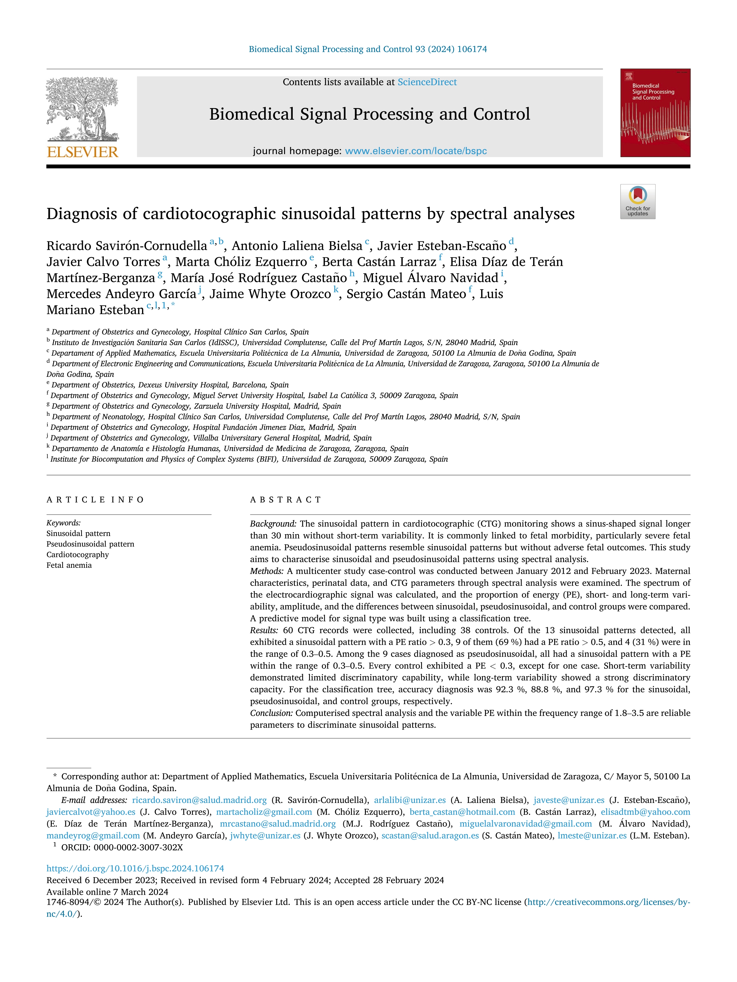 Diagnosis of cardiotocographic sinusoidal patterns by spectral analyses