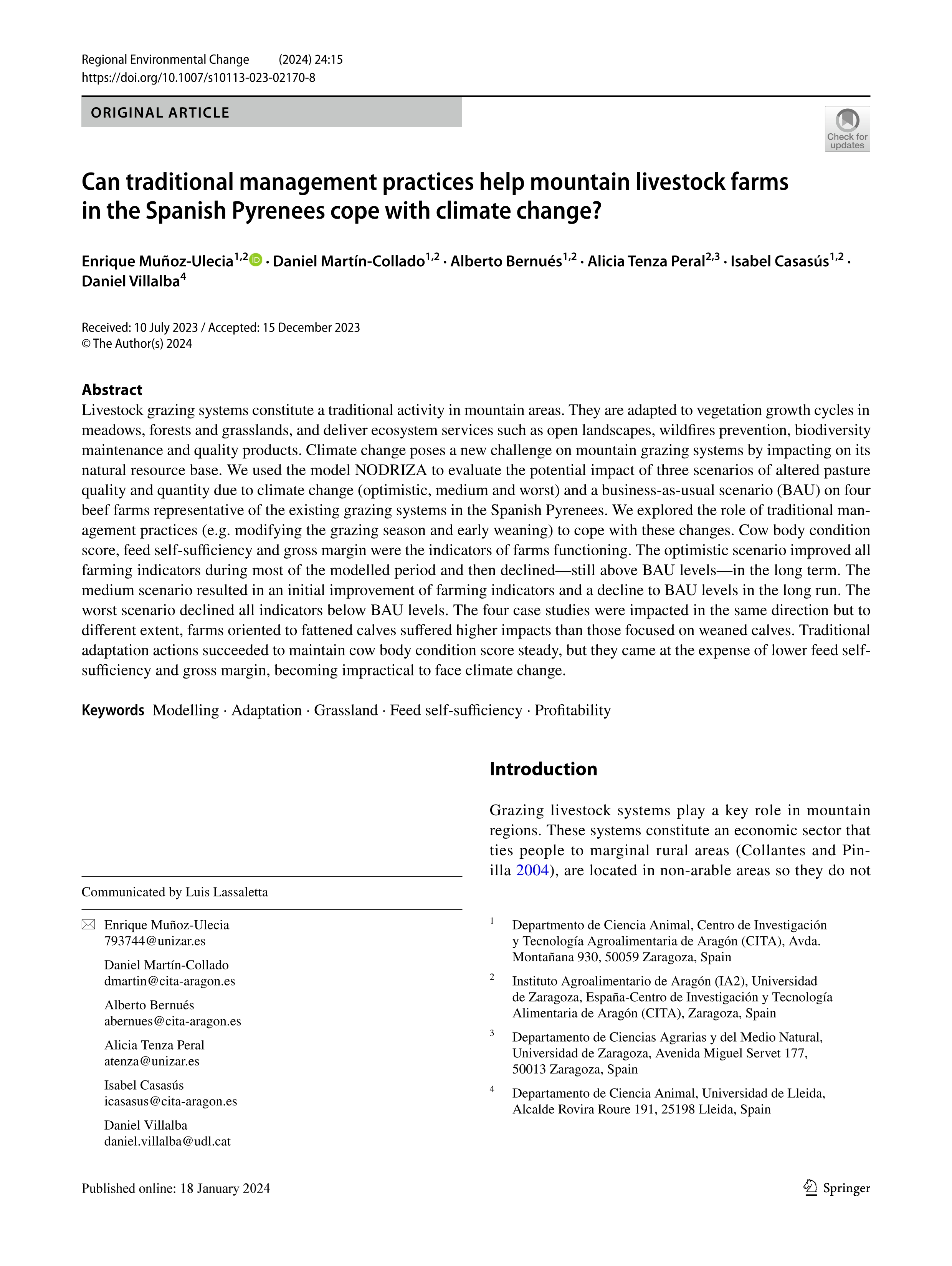 Can traditional management practices help mountain livestock farms in the Spanish Pyrenees cope with climate change?