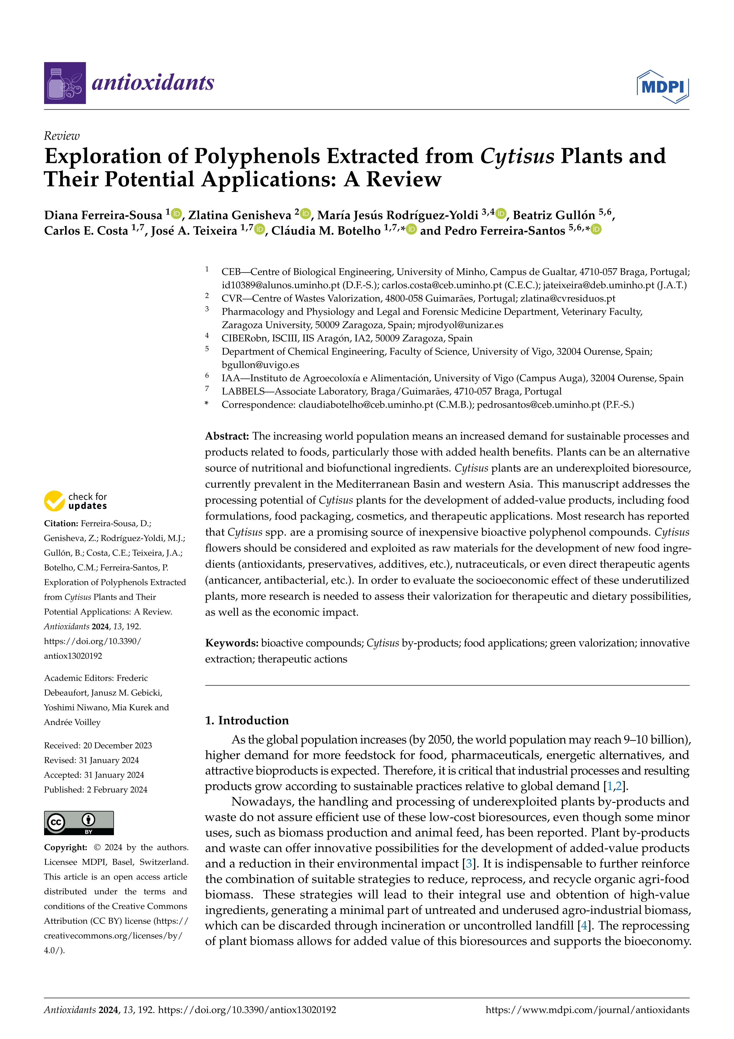 Exploration of Polyphenols Extracted from Cytisus Plants and Their Potential Applications: A Review