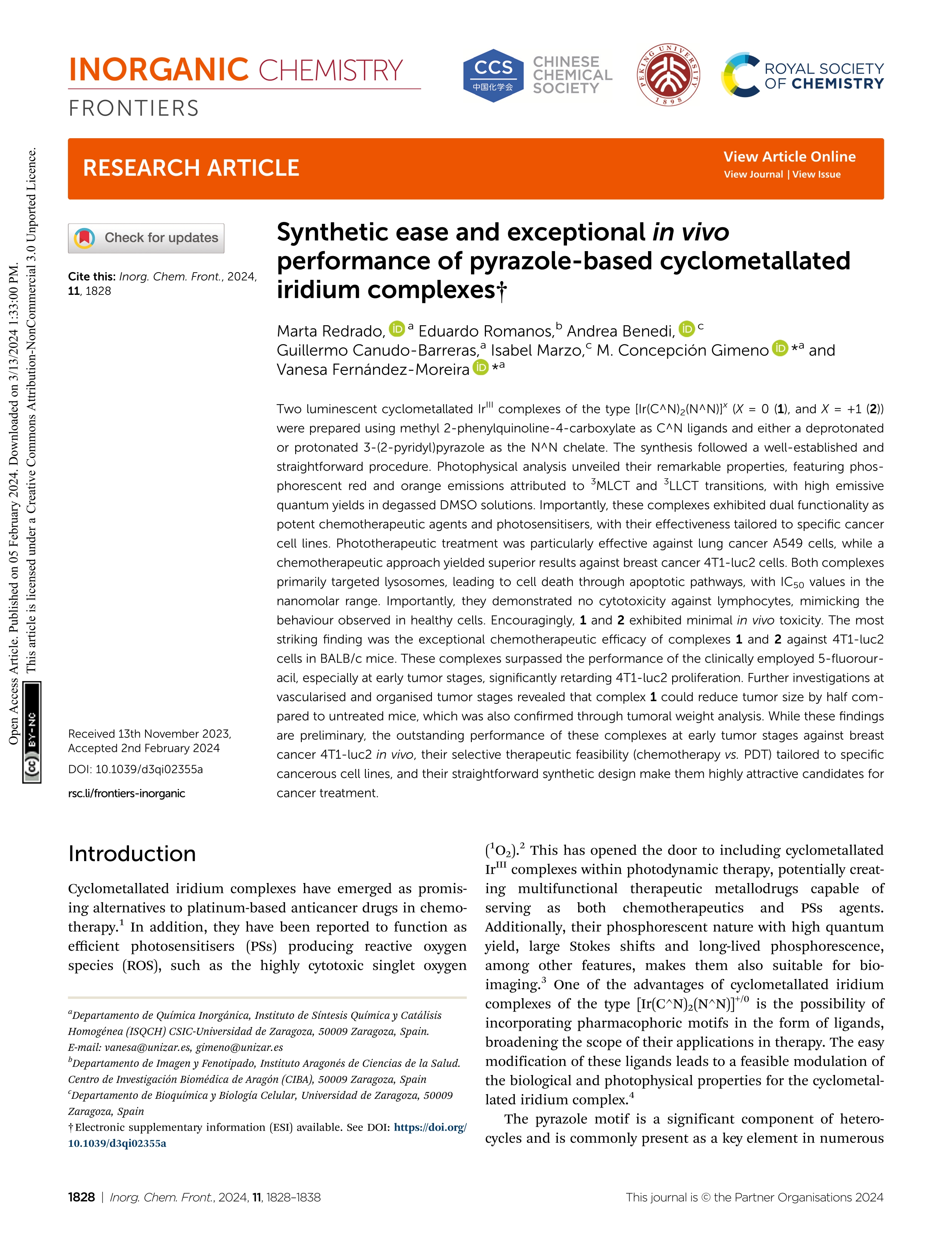 Synthetic ease and exceptional in vivo performance of pyrazole-based cyclometallated iridium complexes