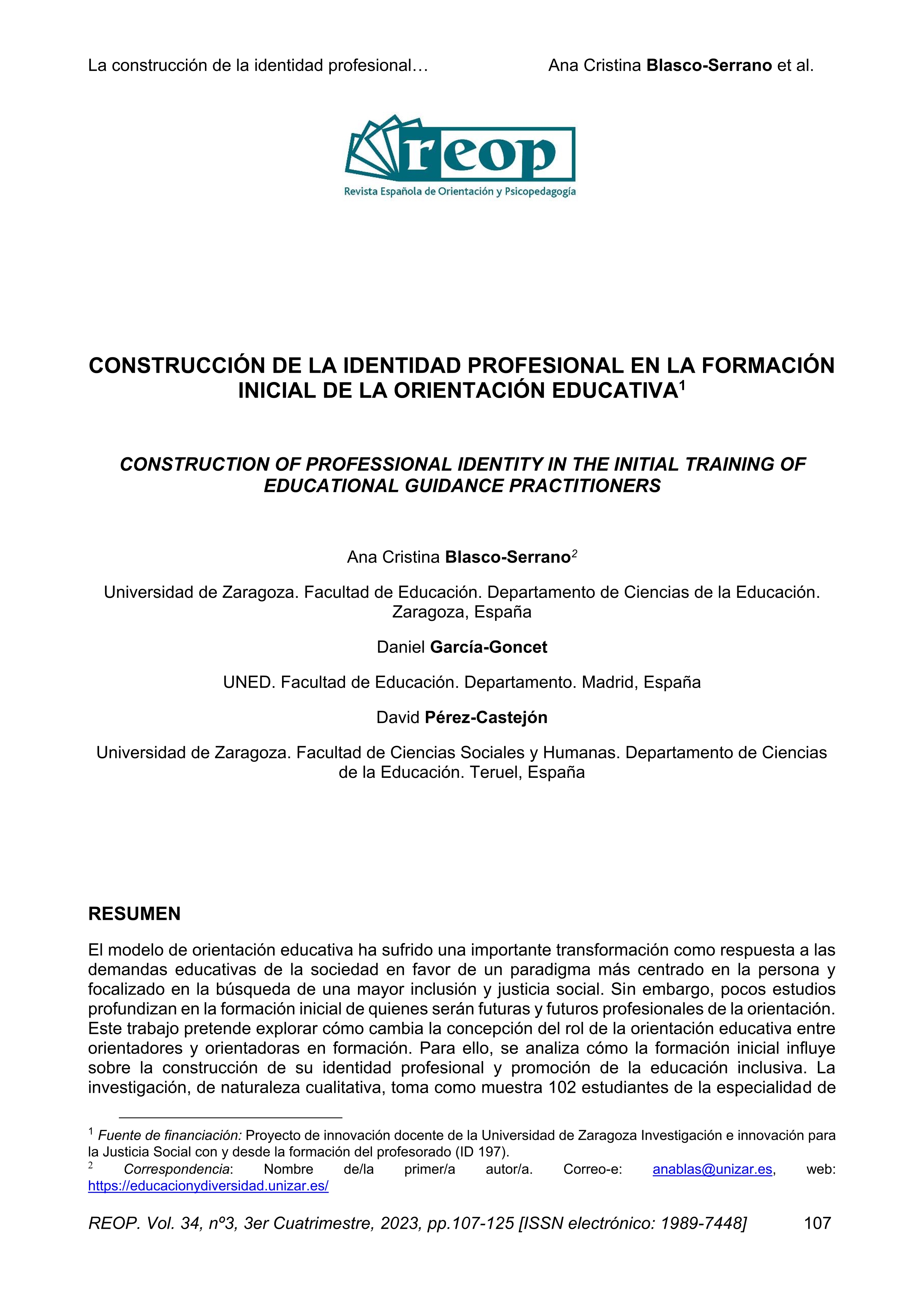 Construcción de la identidad profesional en la formación inicial de la orientación educativa