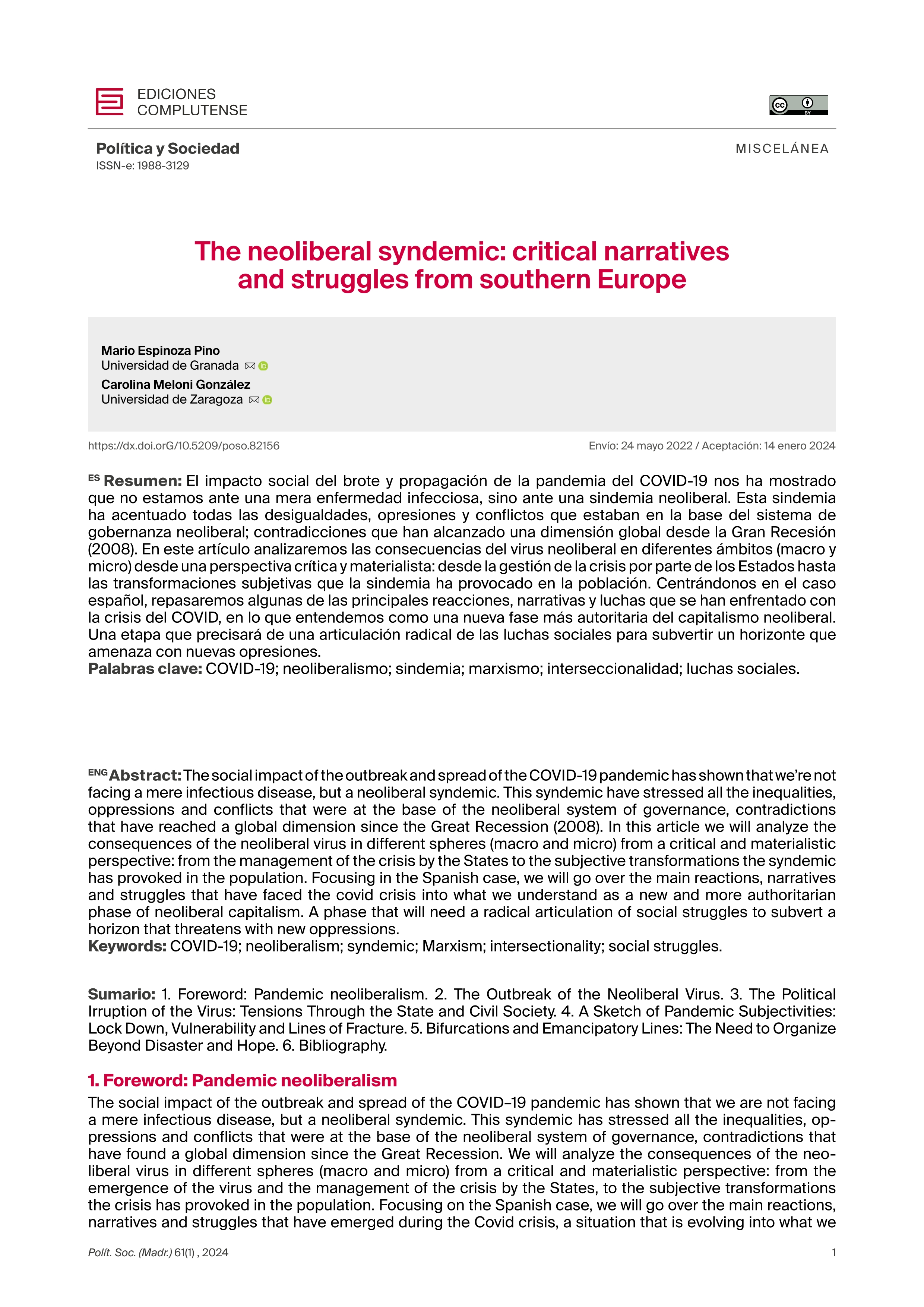 The neoliberal syndemic: critical narratives and struggles from southern Europe