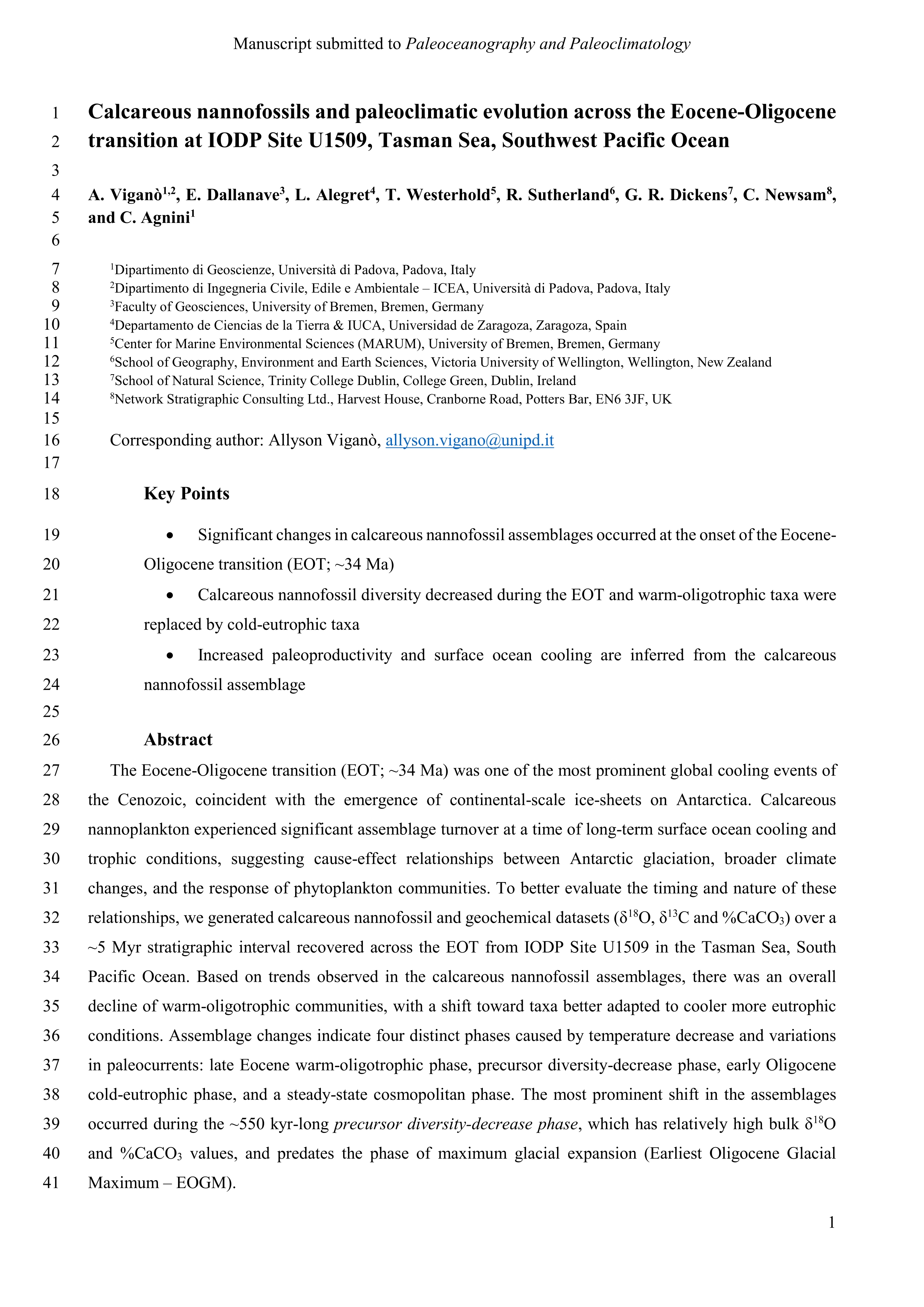 Calcareous Nannofossils and Paleoclimatic Evolution Across the Eocene-Oligocene Transition at IODP Site U1509, Tasman Sea, Southwest Pacific Ocean