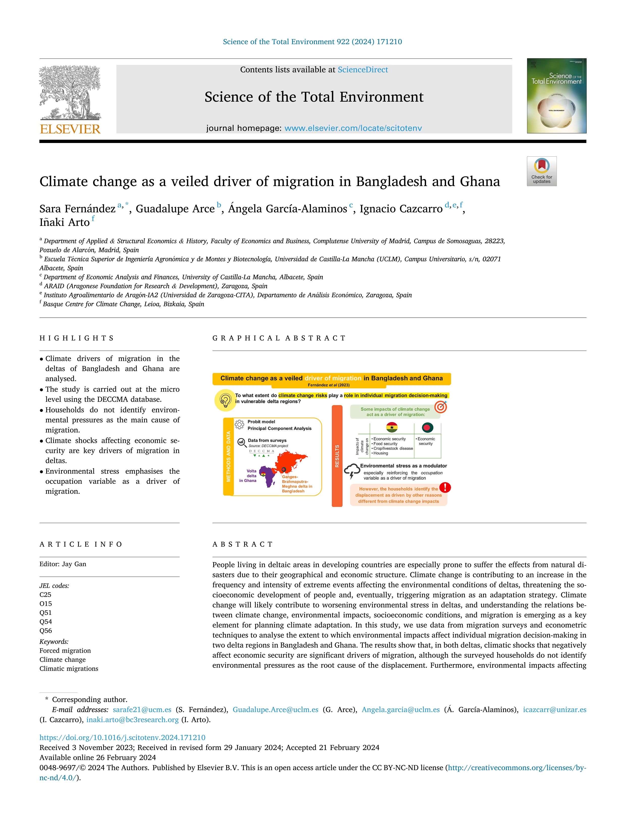 Climate change as a veiled driver of migration in Bangladesh and Ghana