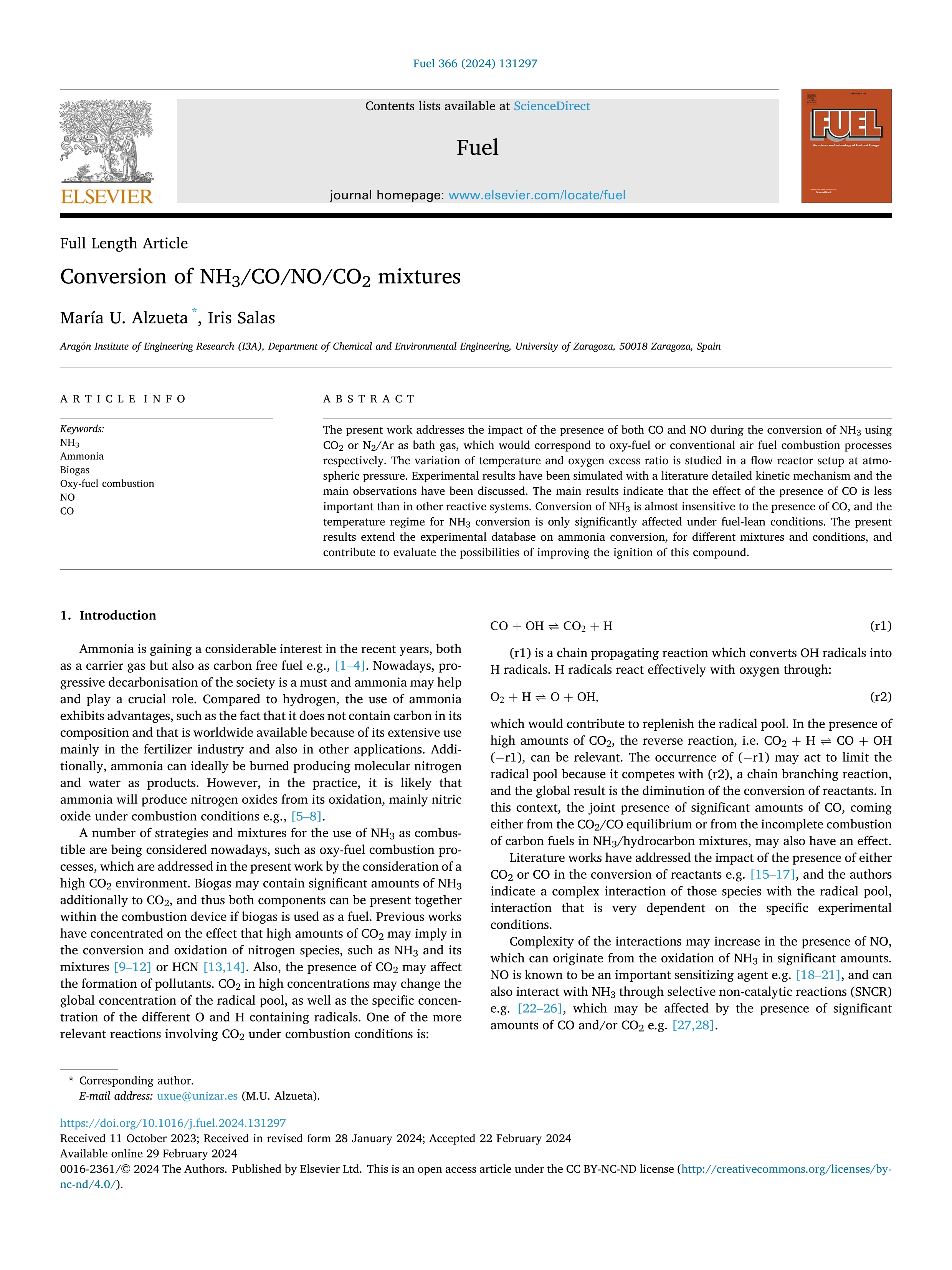 Conversion of NH3/CO/NO/CO2 mixtures