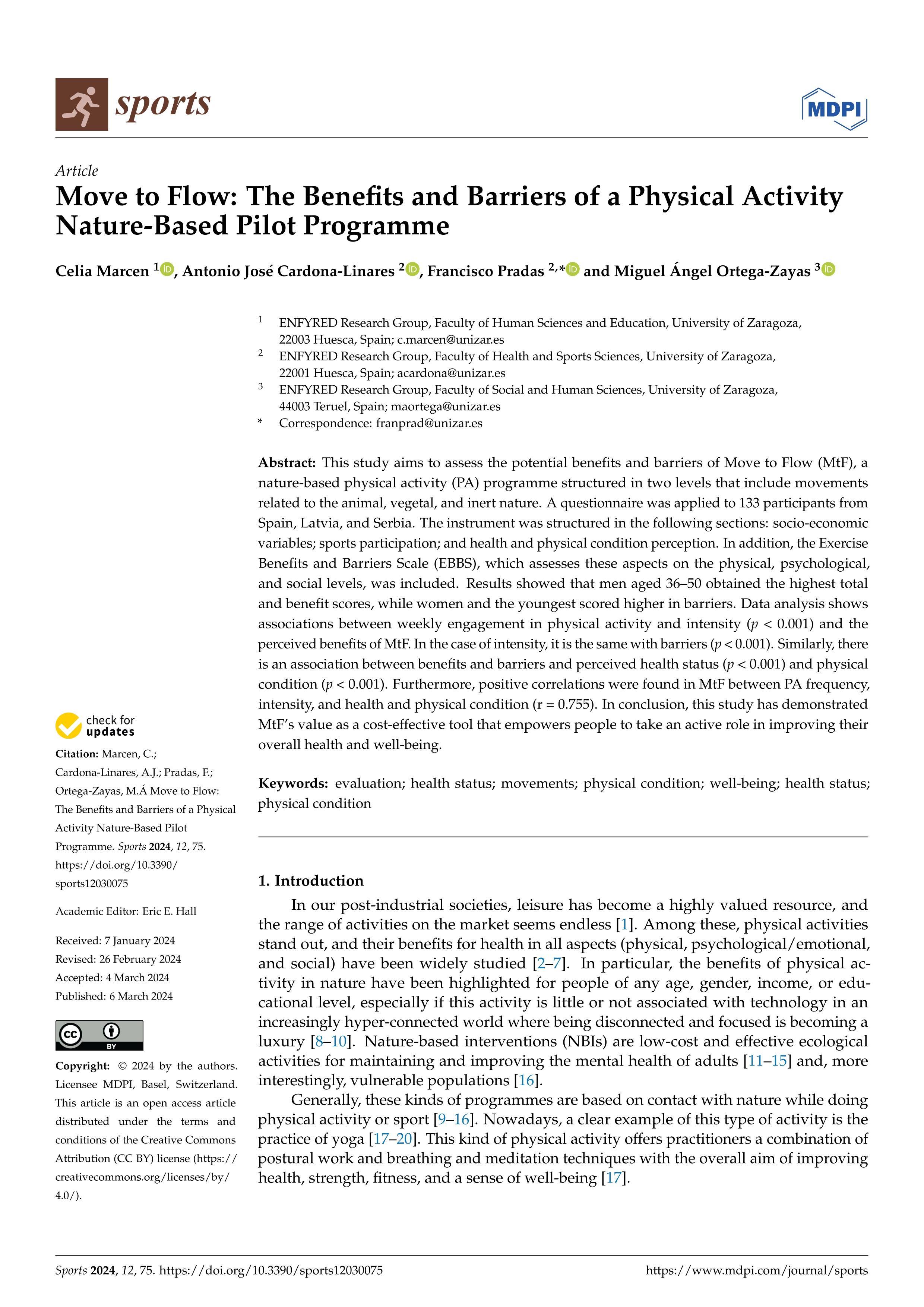 Move to Flow: The Benefits and Barriers of a Physical Activity Nature-Based Pilot Programme
