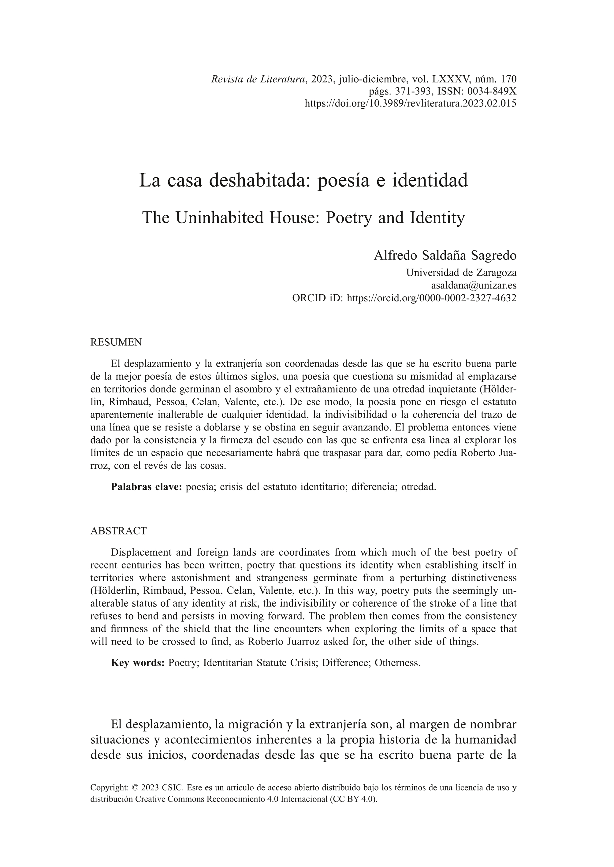 La casa deshabitada: poesía e identidad