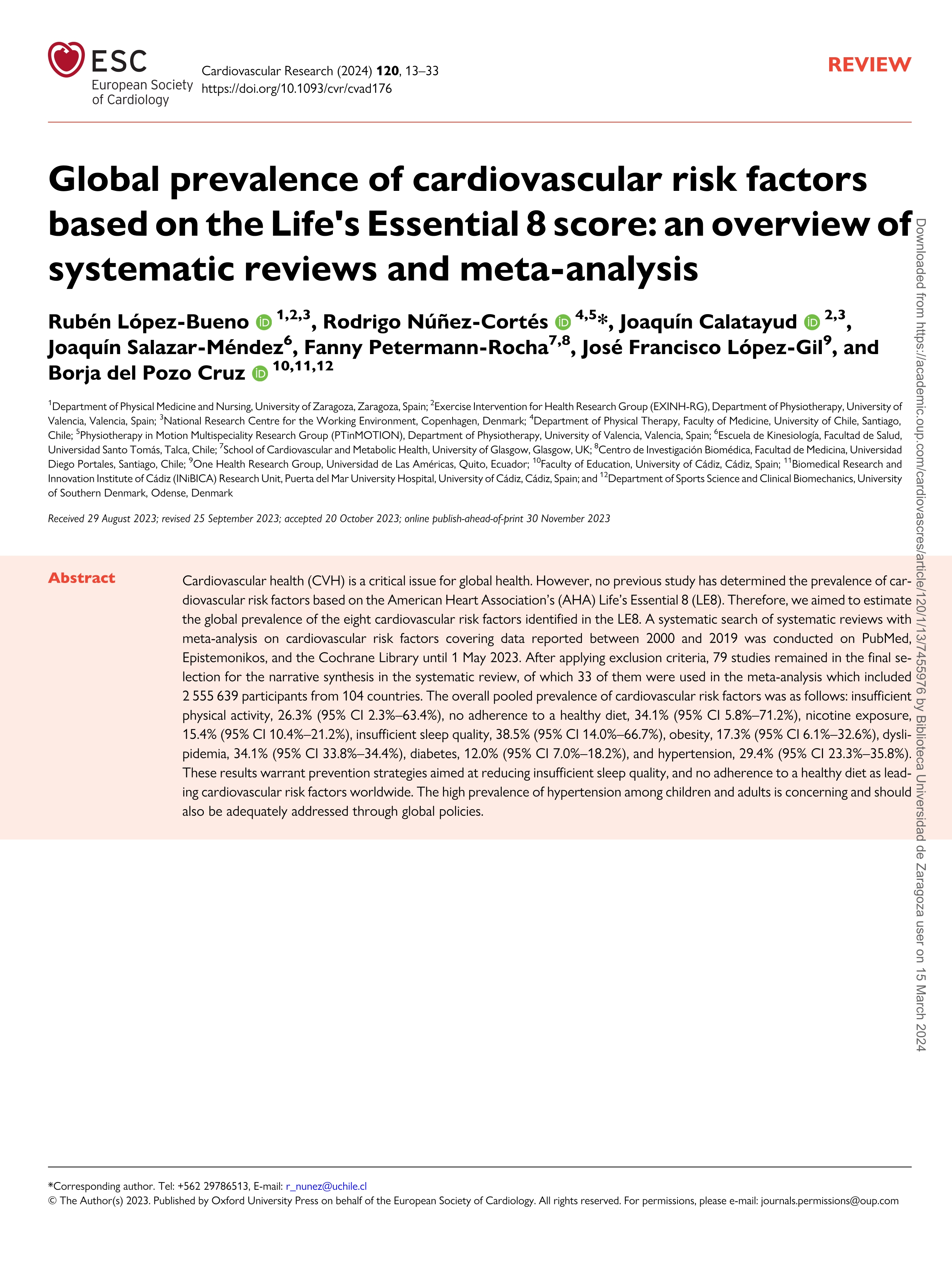 Global prevalence of cardiovascular risk factors based on the Life's Essential 8 score: an overview of systematic reviews and meta-analysis