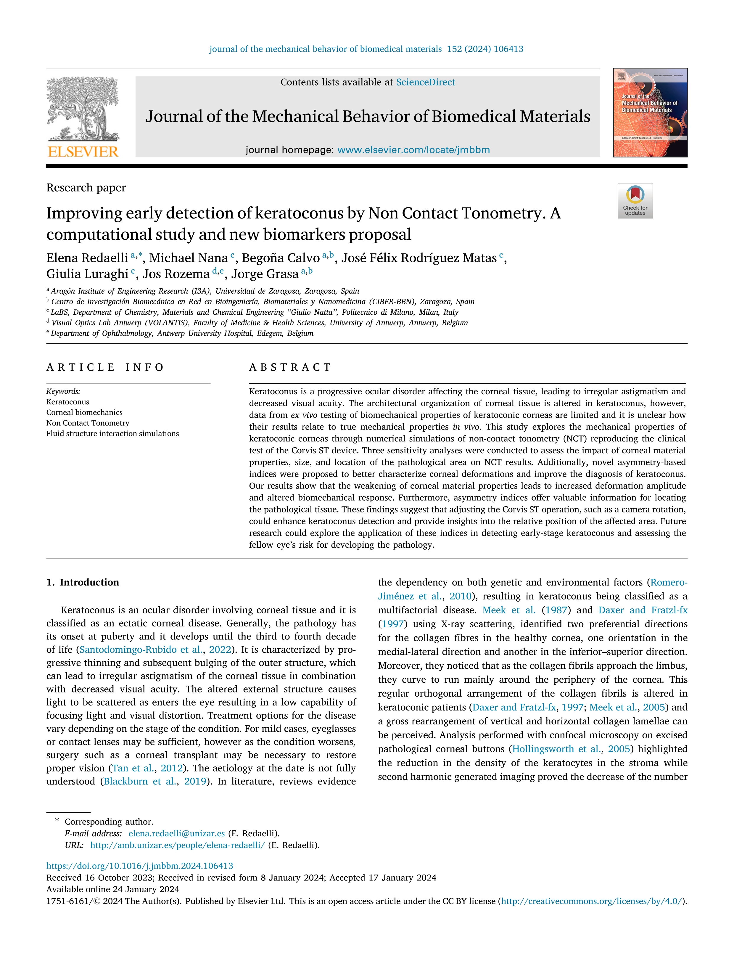 Improving early detection of keratoconus by Non Contact Tonometry. A computational study and new biomarkers proposal