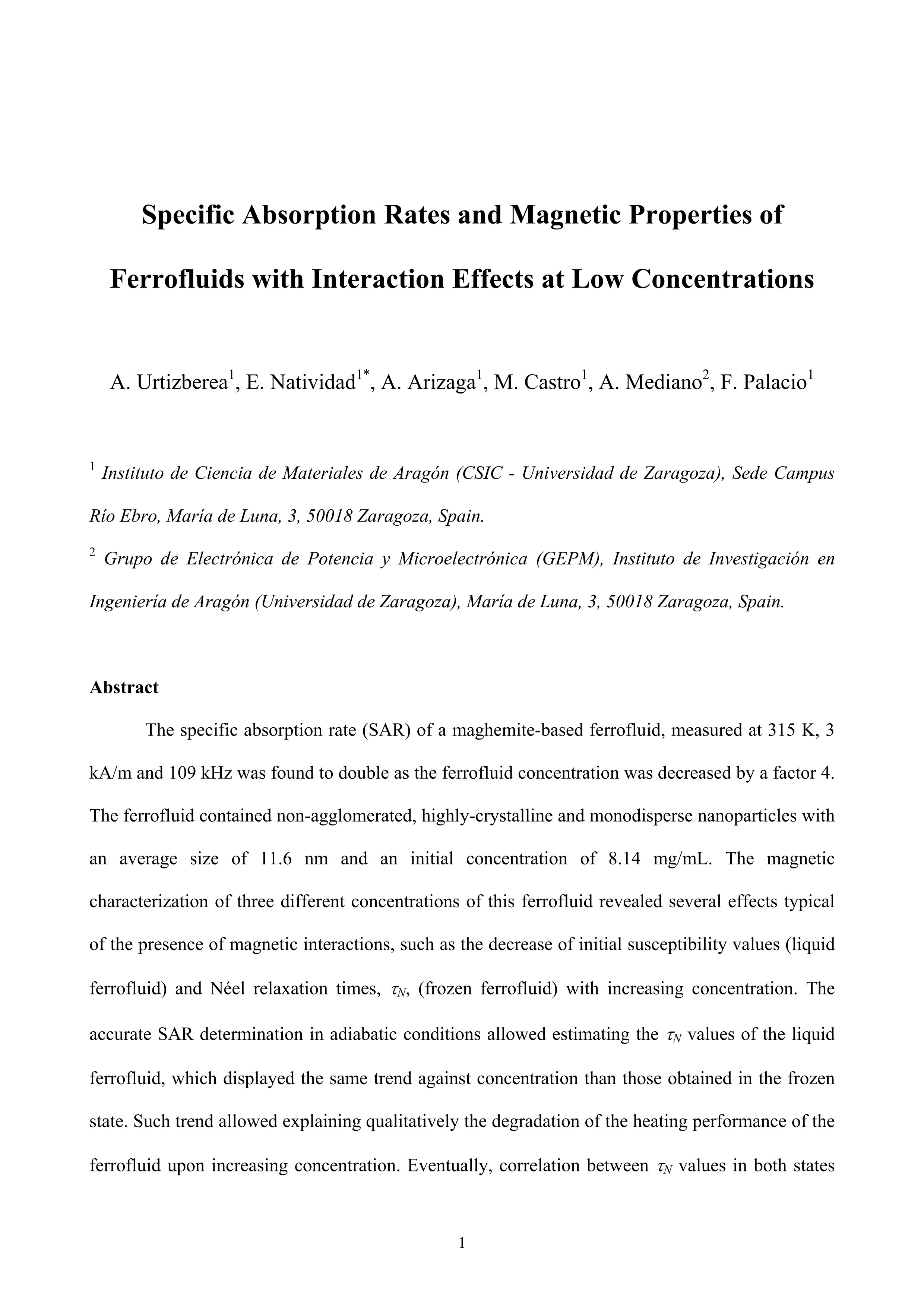 Specific Absorption Rates and Magnetic Properties of Ferrofluids with Interaction Effects at Low Concentrations