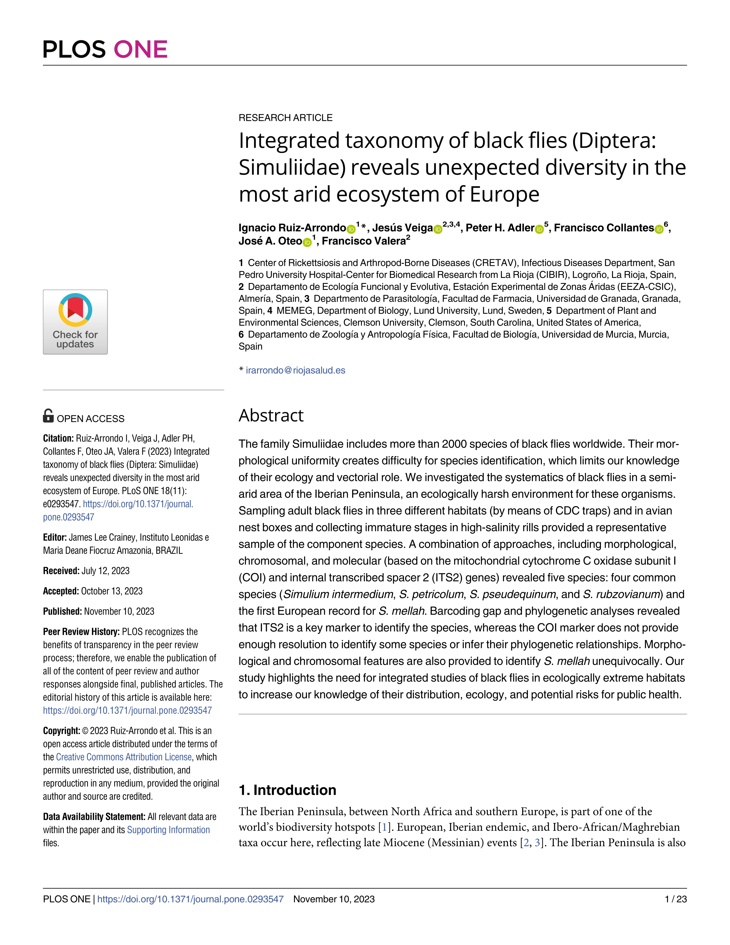 Integrated taxonomy of black flies (Diptera: Simuliidae) reveals unexpected diversity in the most arid ecosystem of Europe