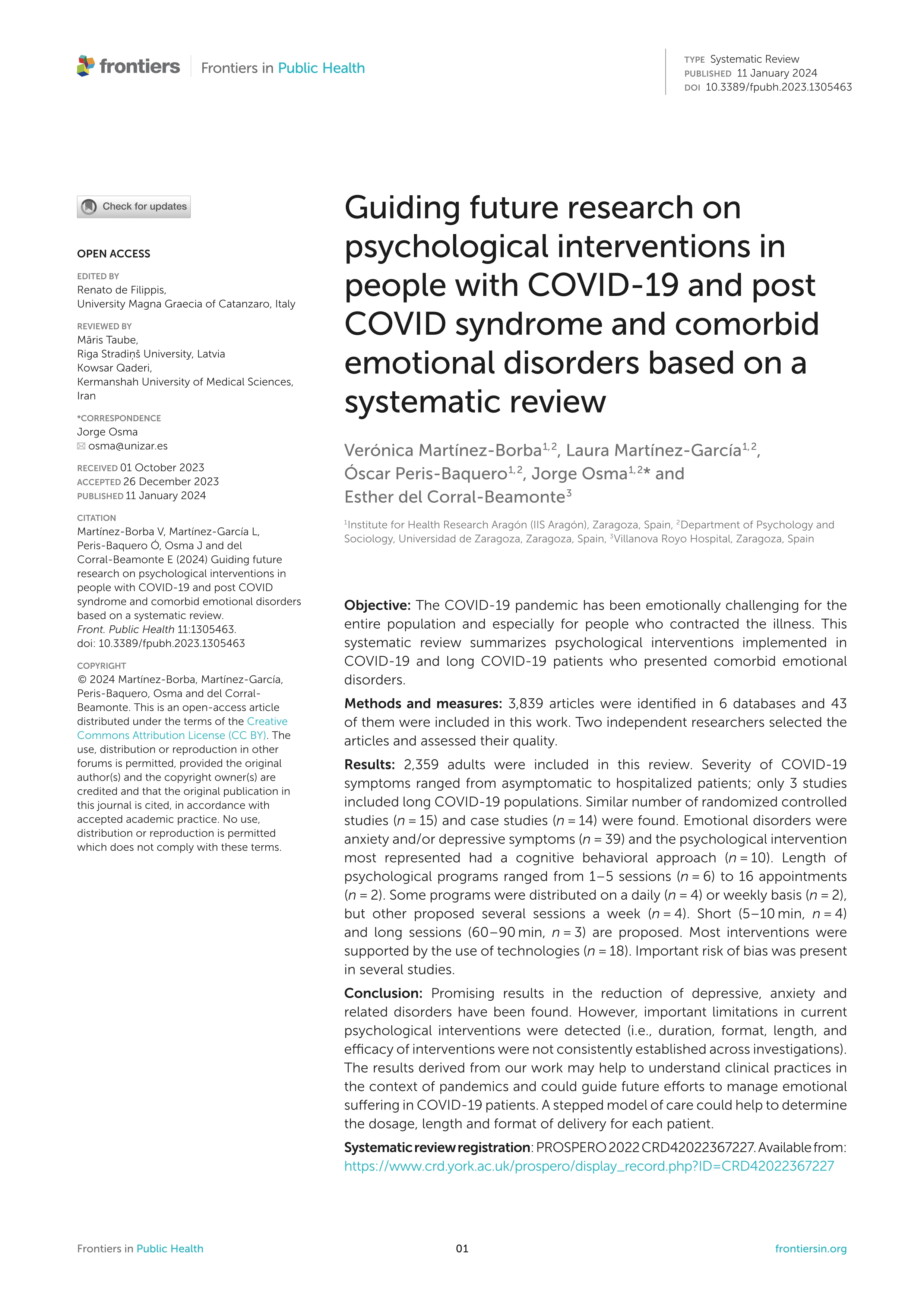 Guiding future research on psychological interventions in people with COVID-19 and post COVID syndrome and comorbid emotional disorders based on a systematic review