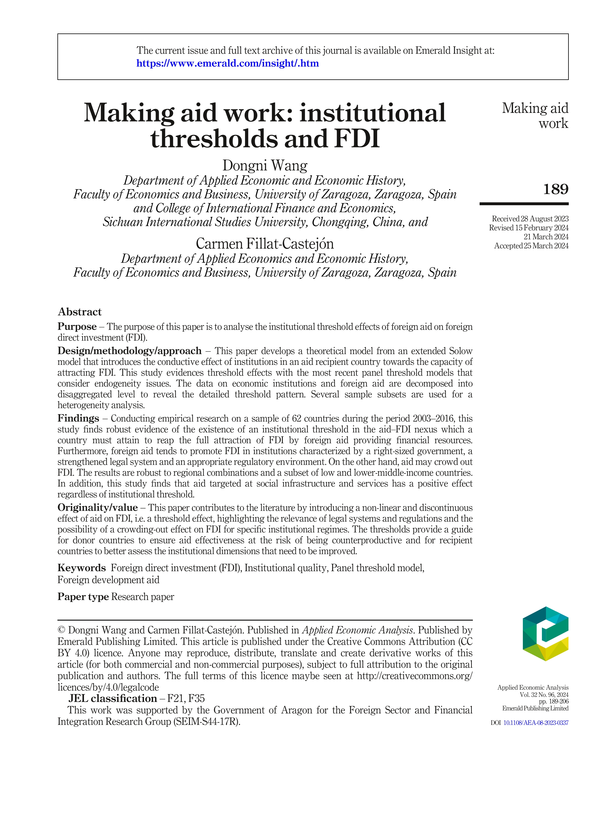 Making Aid Work: Institutional Thresholds and FDI