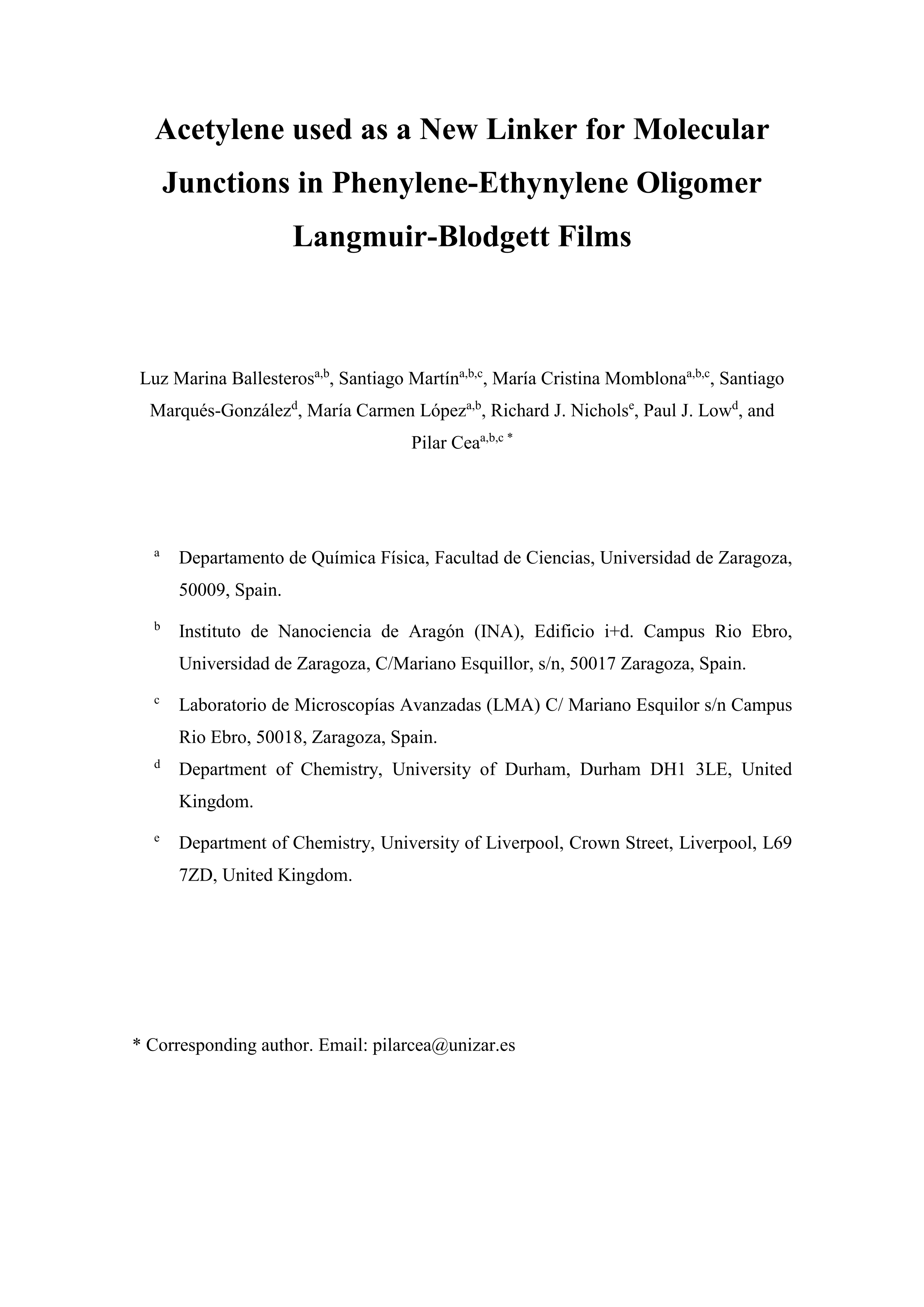 Acetylene Used as a New Linker for Molecular Junctions in Phenylene–Ethynylene Oligomer Langmuir–Blodgett Films